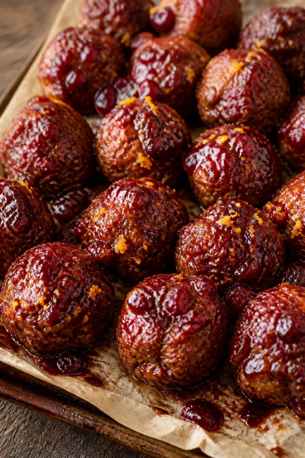 Meatballs with cranberry chipotle glaze and orange zest