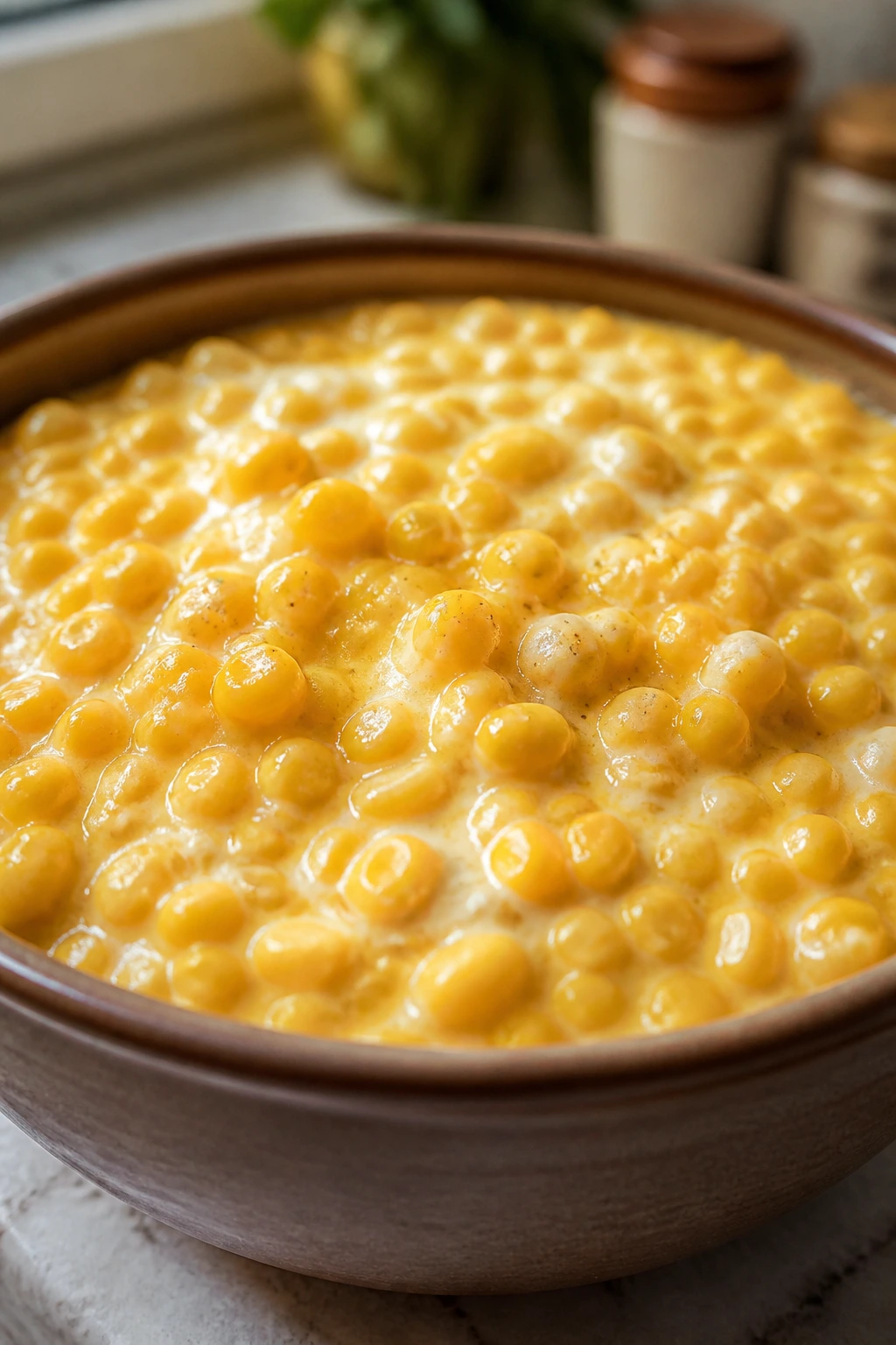 Creamy creamed corn with cream cheese in a bowl