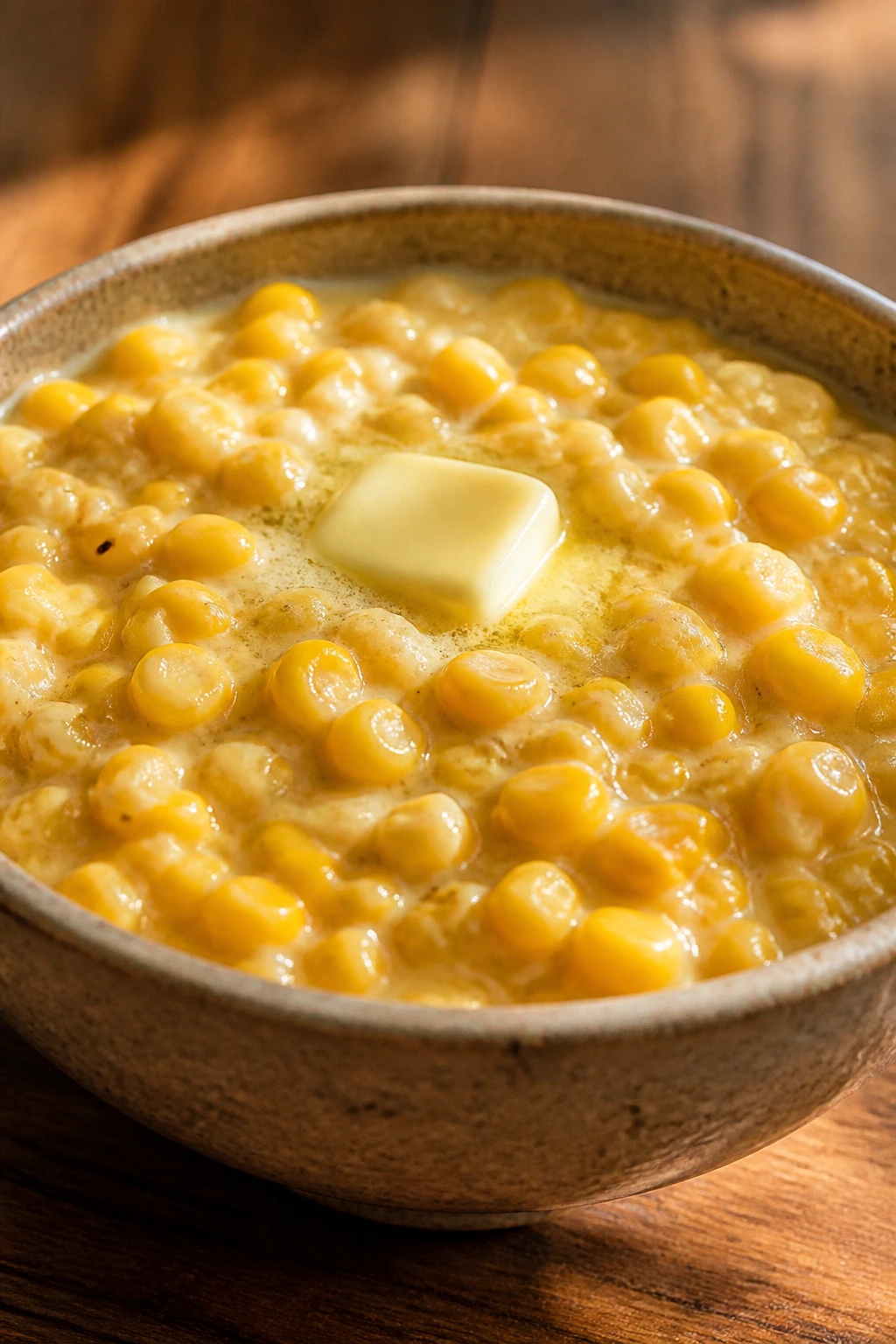 Creamed corn in a rustic bowl with creamy texture