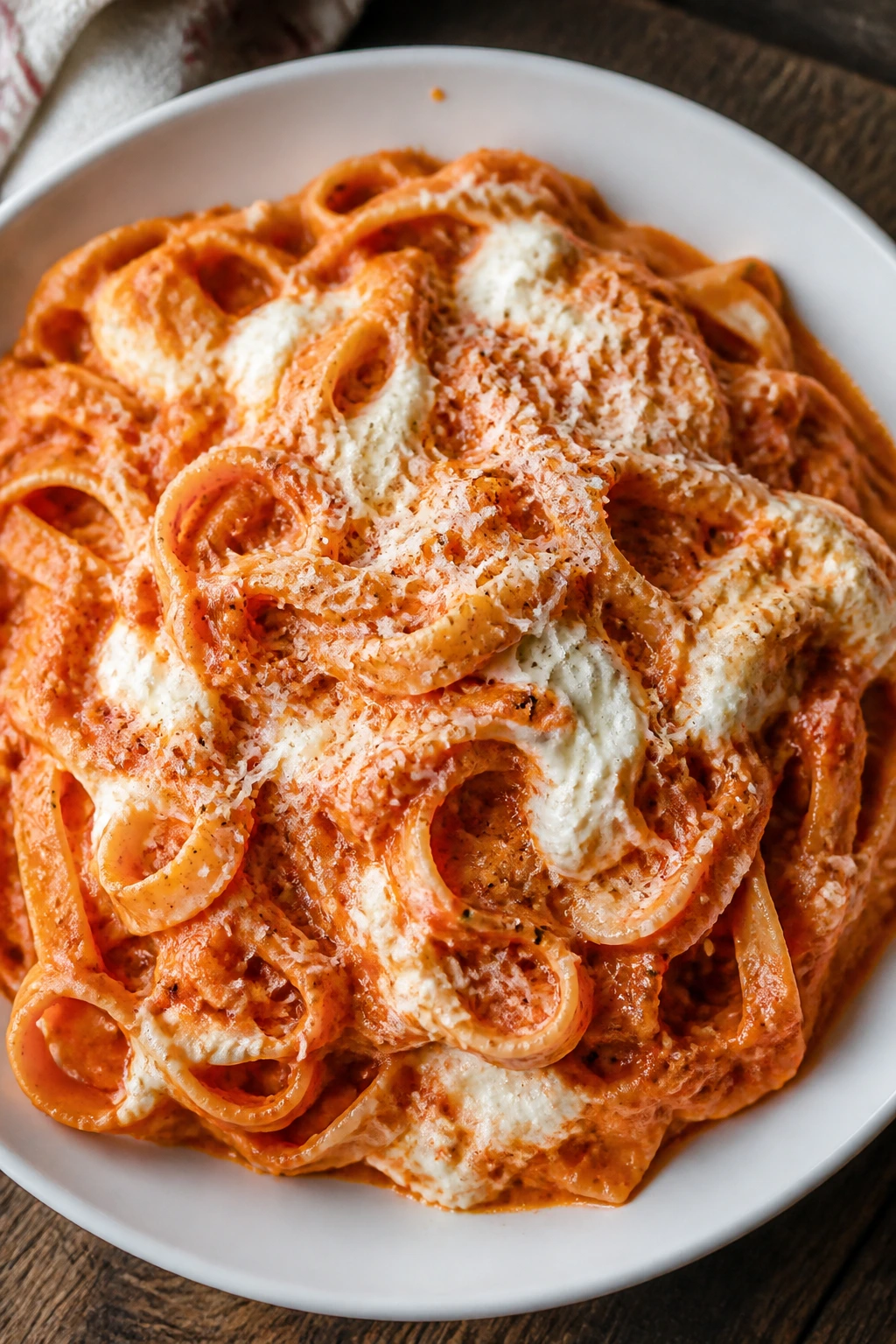 Creamy tomato pasta with cream cheese on a plate