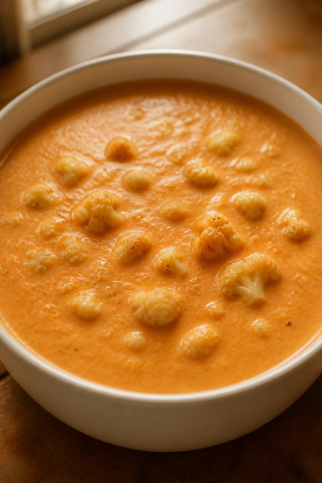 Creamy tomato soup with cauliflower in a bowl