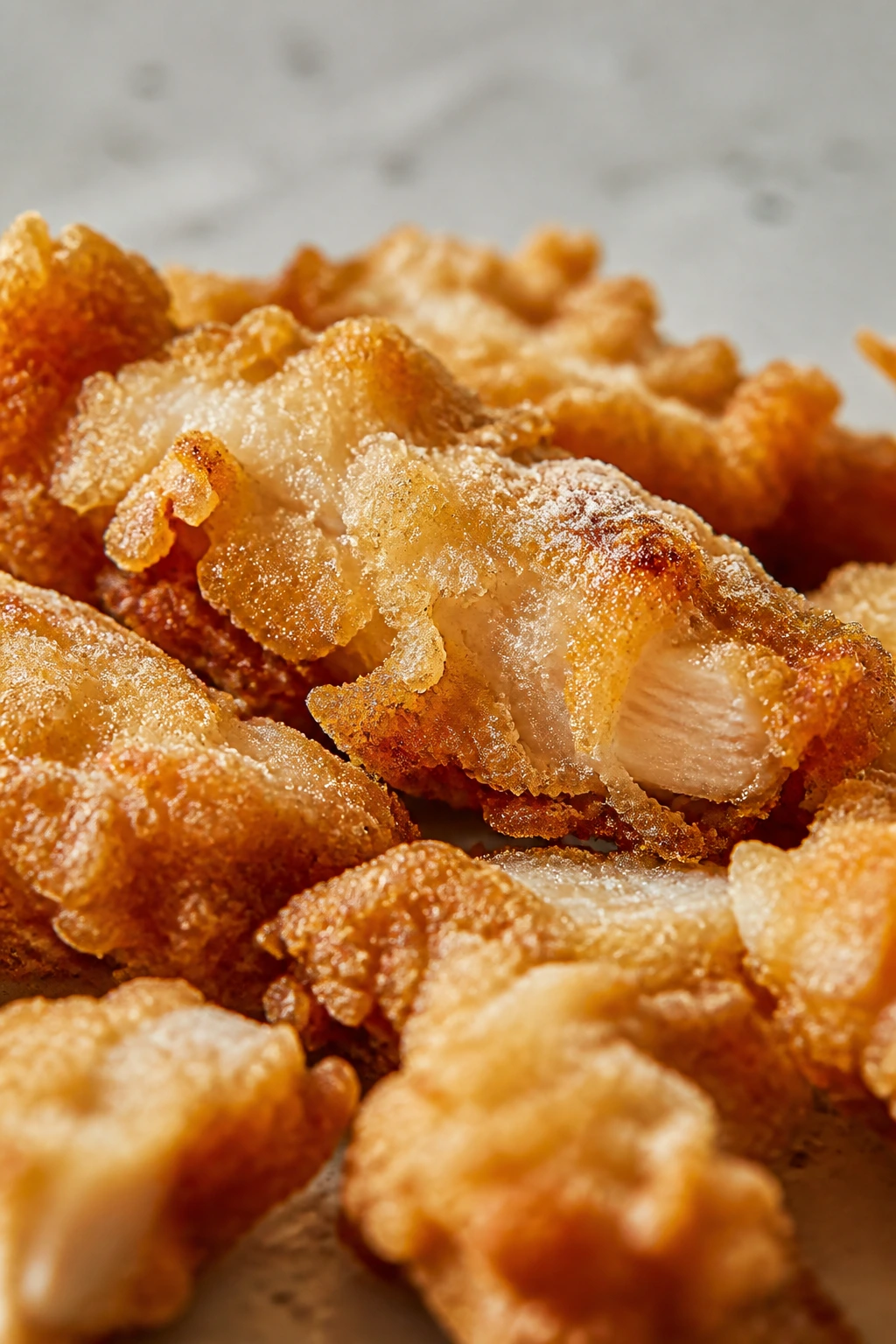 Close-up of crackly crust coating on chicken