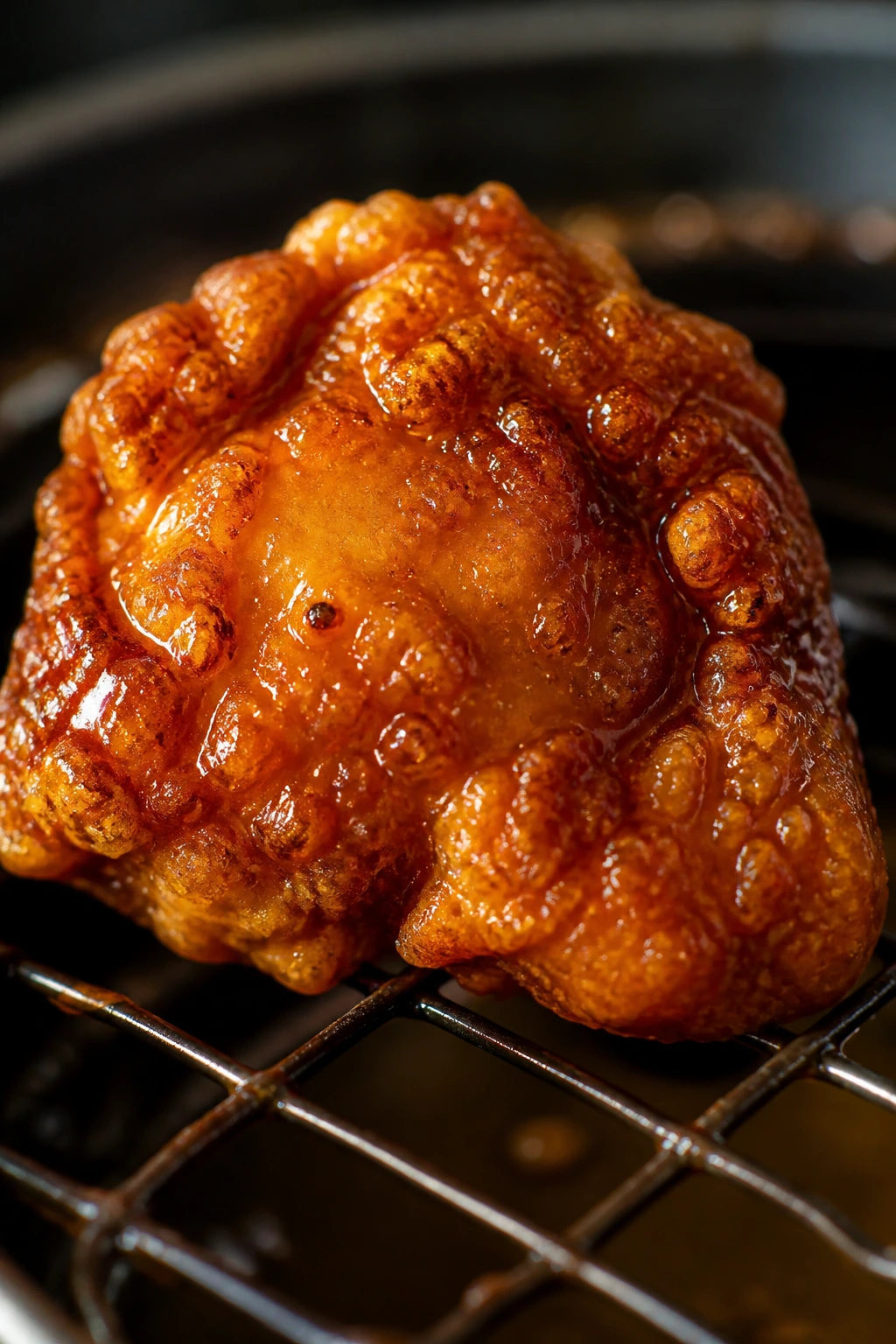 Crispy honey chicken with glossy glaze close-up