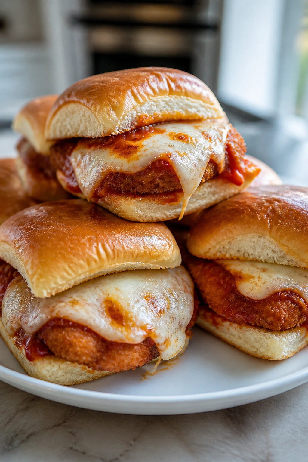 Close-up of Crispy Chicken Parmesan Sliders on a plate