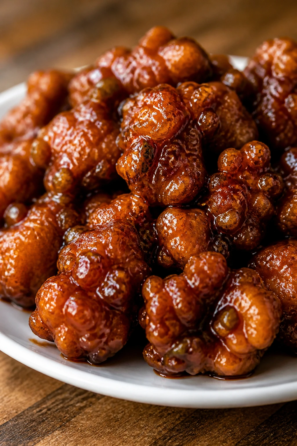 Crispy General Tso's chicken in glossy sauce on a plate