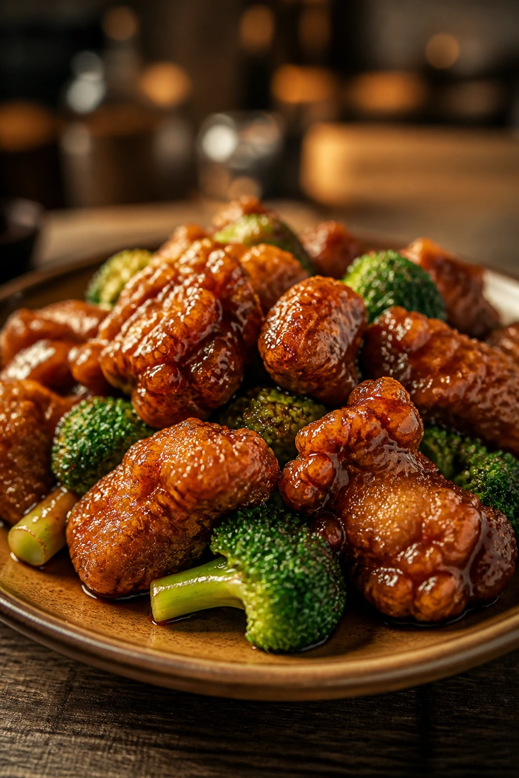 Plate of crispy Chinese dish on a rustic table