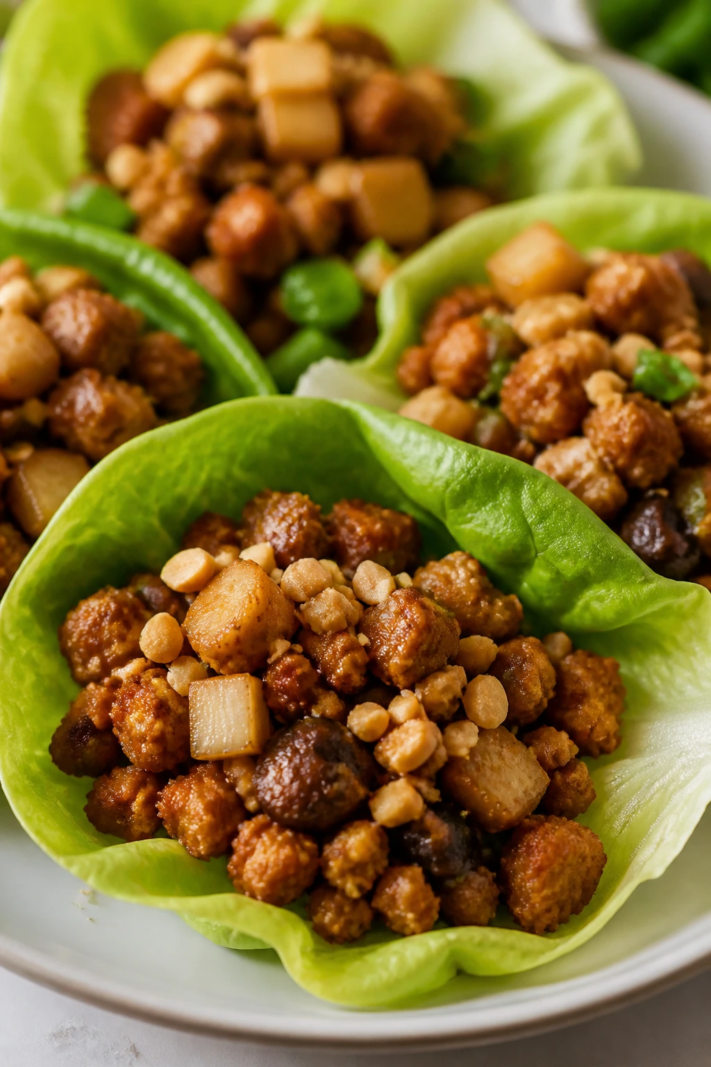 Crispy tofu lettuce wraps on plate