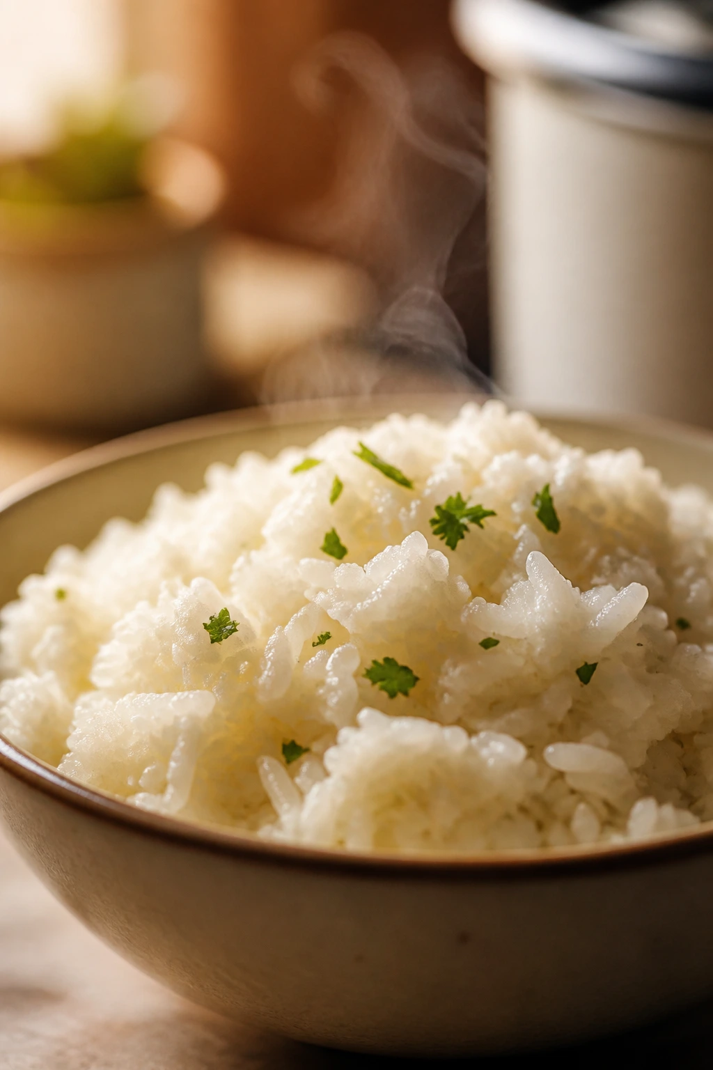 Close-up of tender Crockpot Rice grains emerging from a slow cooker method.
