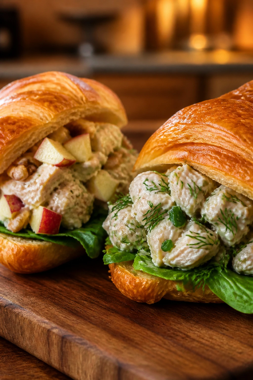 Two croissant halves with different fillings