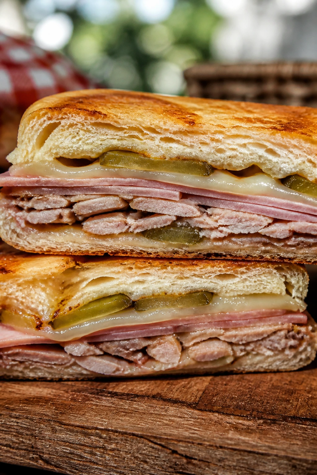 Pressed Cuban sandwich with pork and cheese outdoors