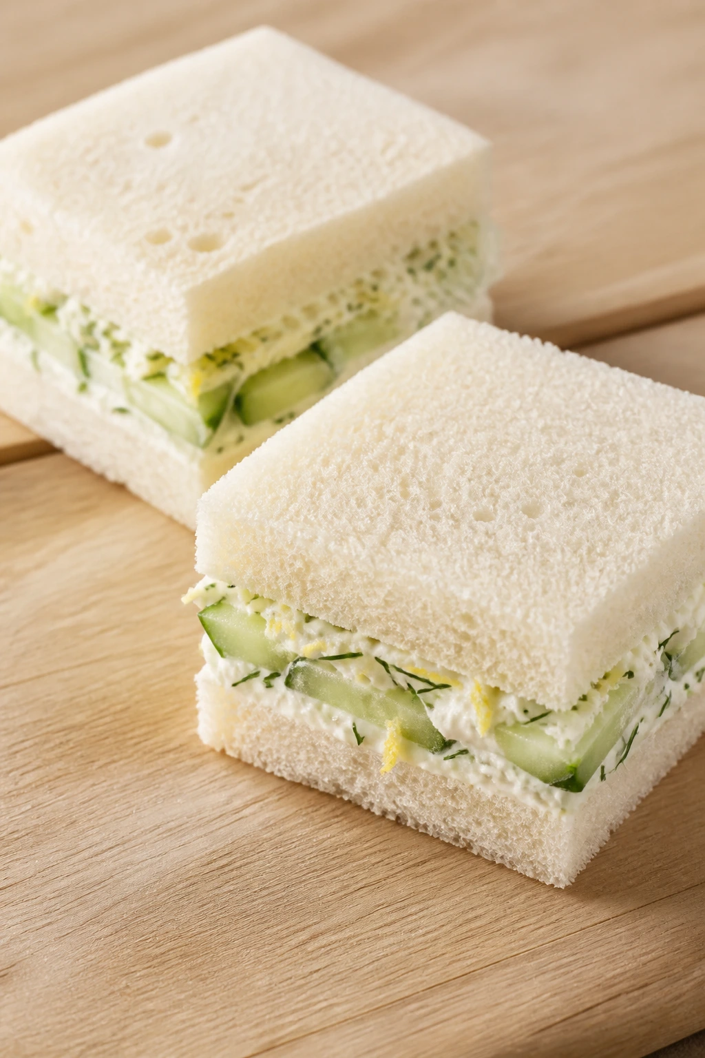Cucumber dill cream cheese tea sandwiches close-up