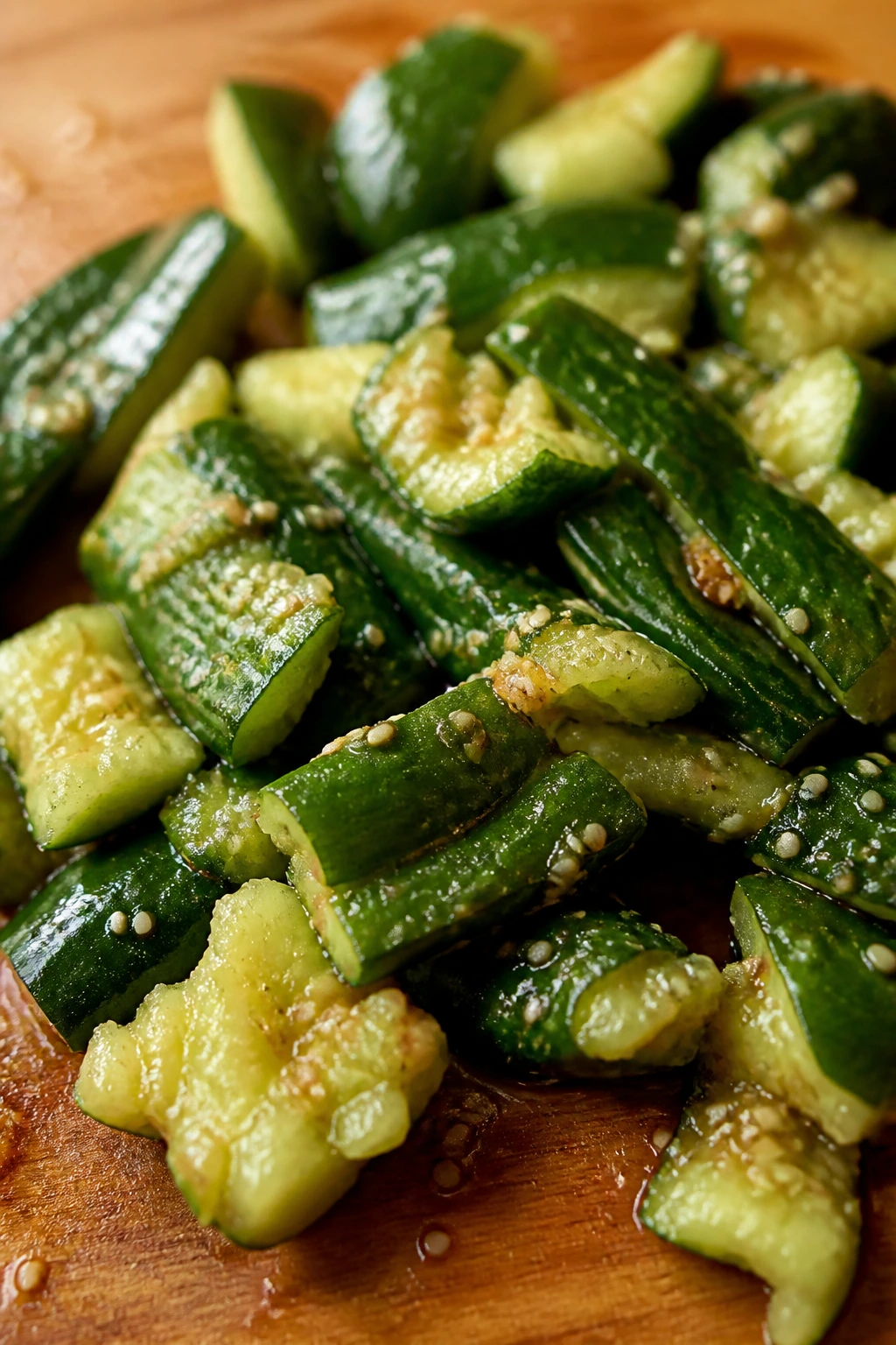 Smashed cucumbers with sesame dressing