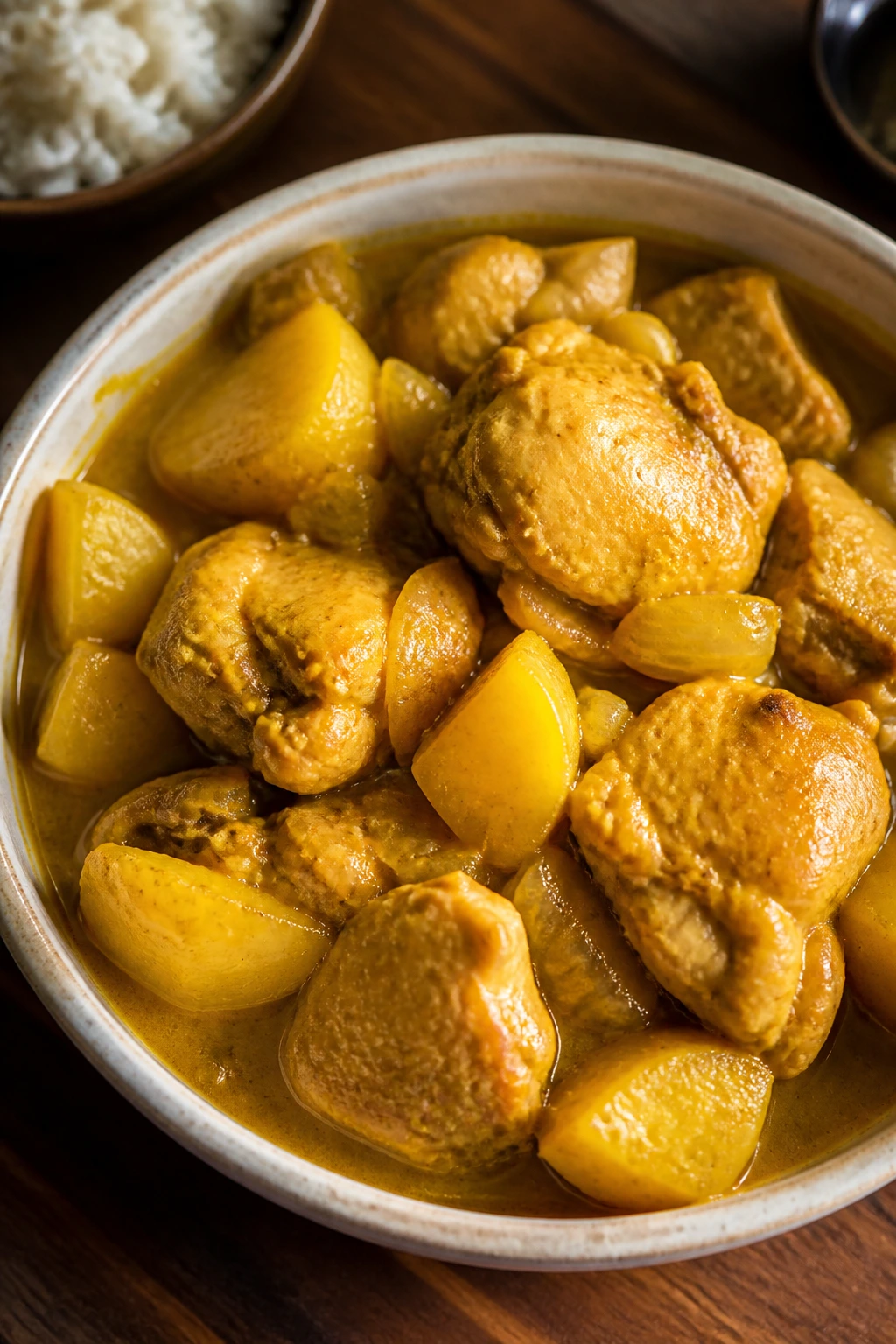 Chicken curry with potatoes in yellow curry sauce