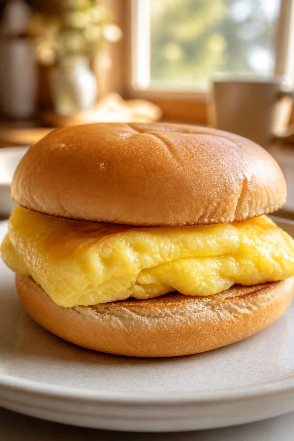 Egg breakfast sandwich on plain bun, dairy-free and light