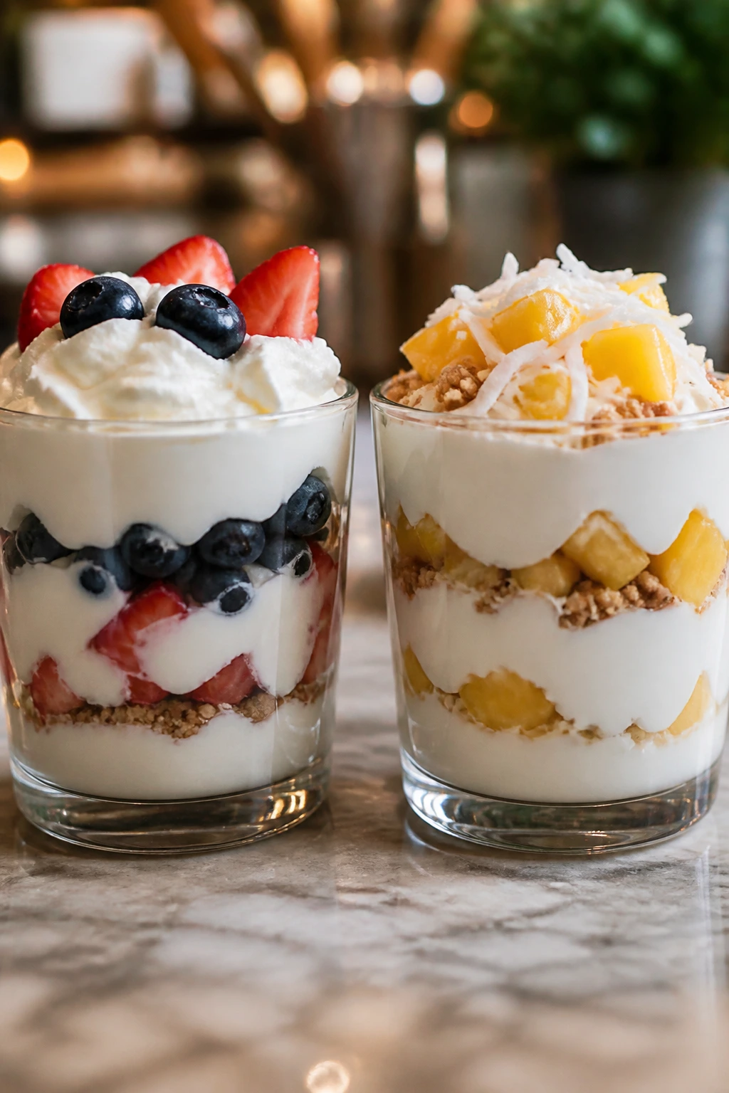 Two dessert cups showing dairy-based and dairy-free swaps