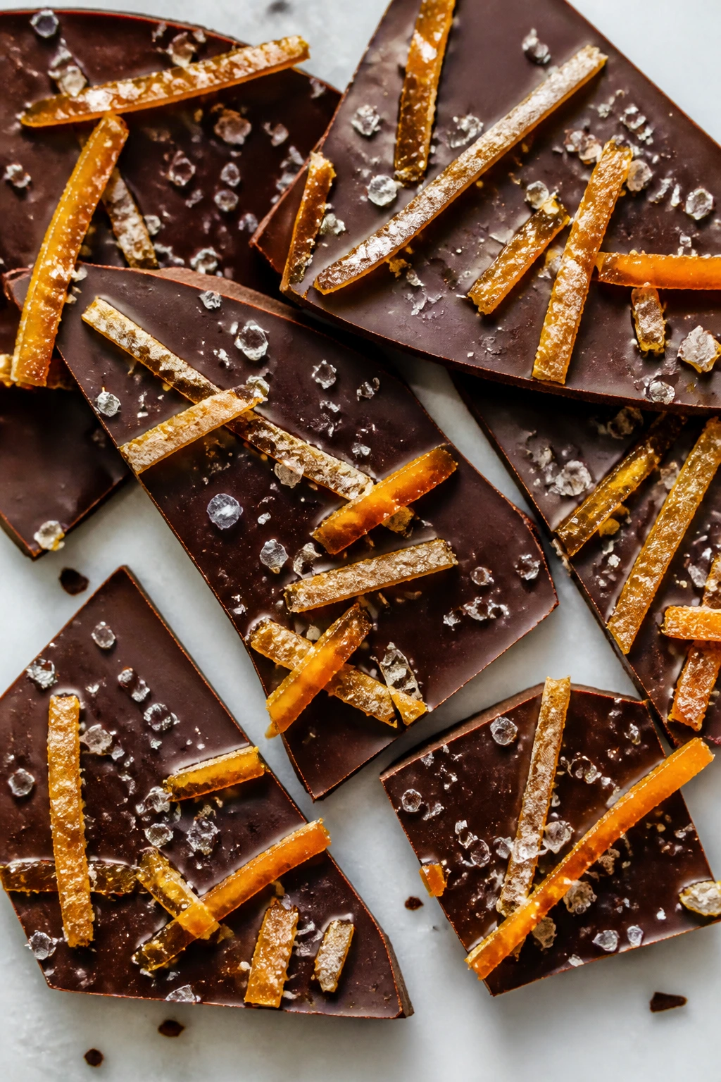 Dark chocolate bark with candied orange and sea salt