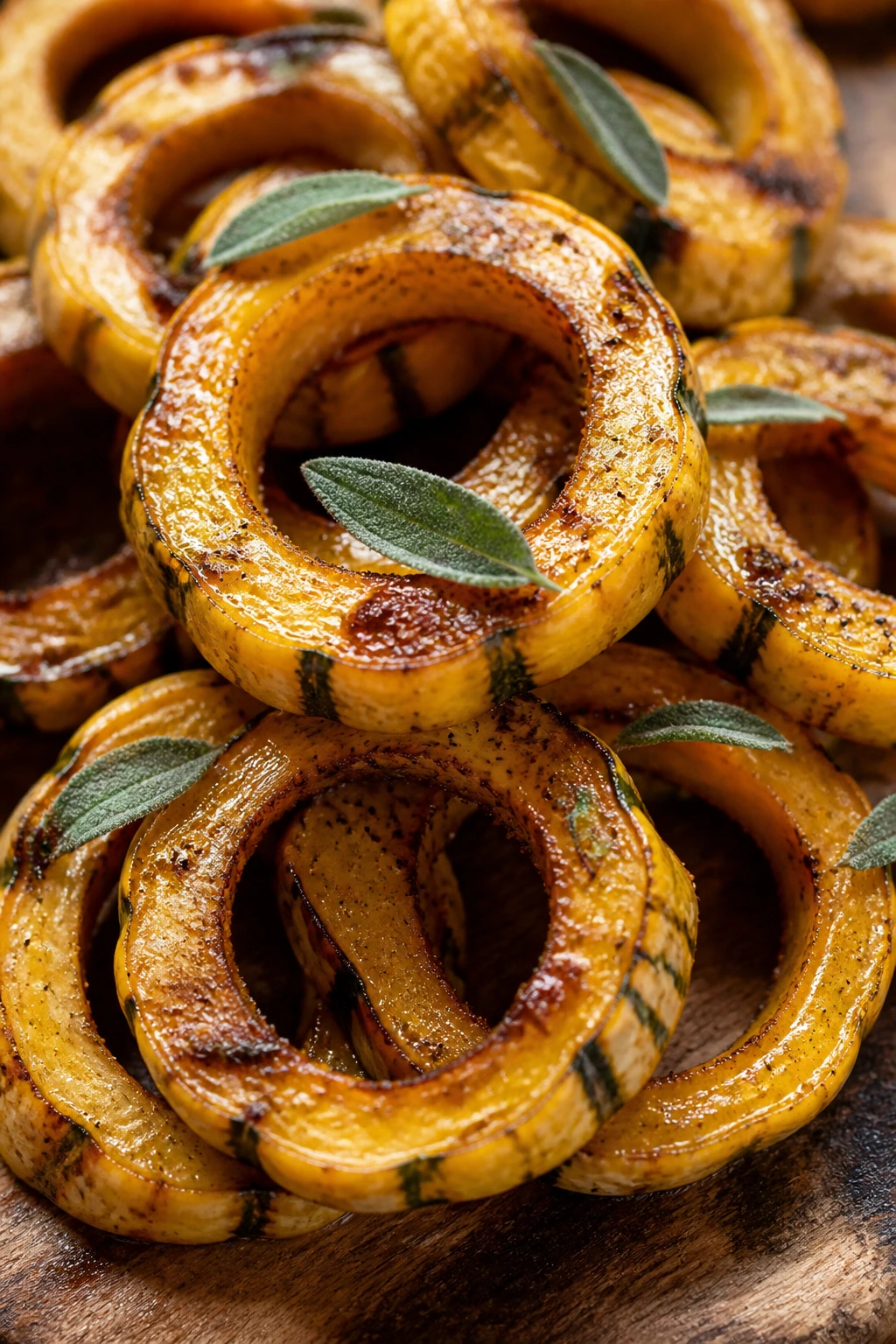 Close-up of cinnamon-sage delicata squash rings
