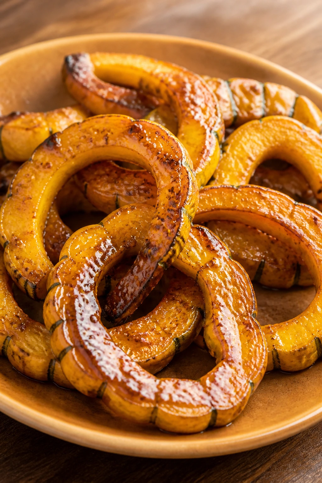 Delicata squash rings with maple mustard glaze
