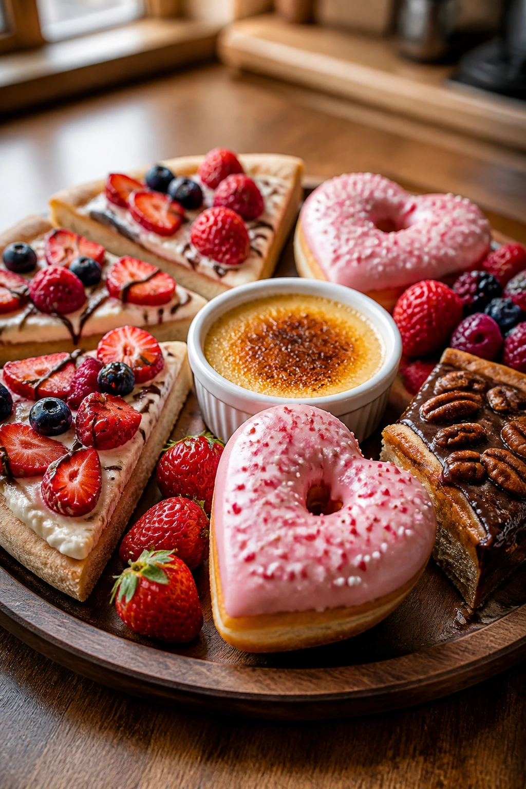 Dessert platter of assorted Valentine desserts arranged together
