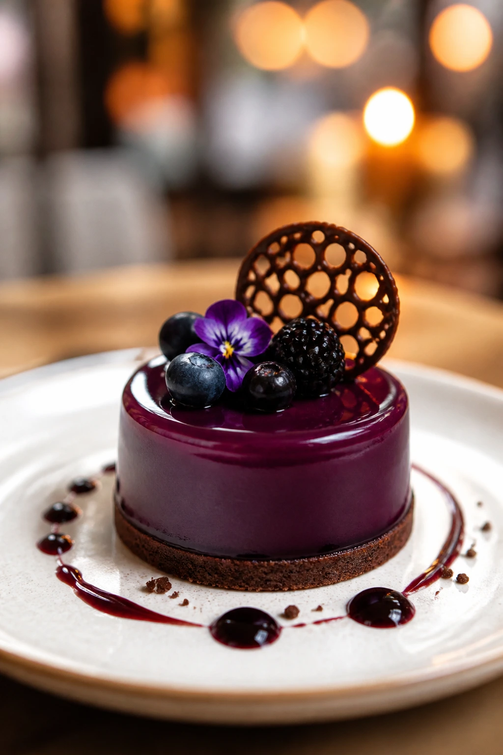 Close-up of a meticulously plated dessert on a clean plate