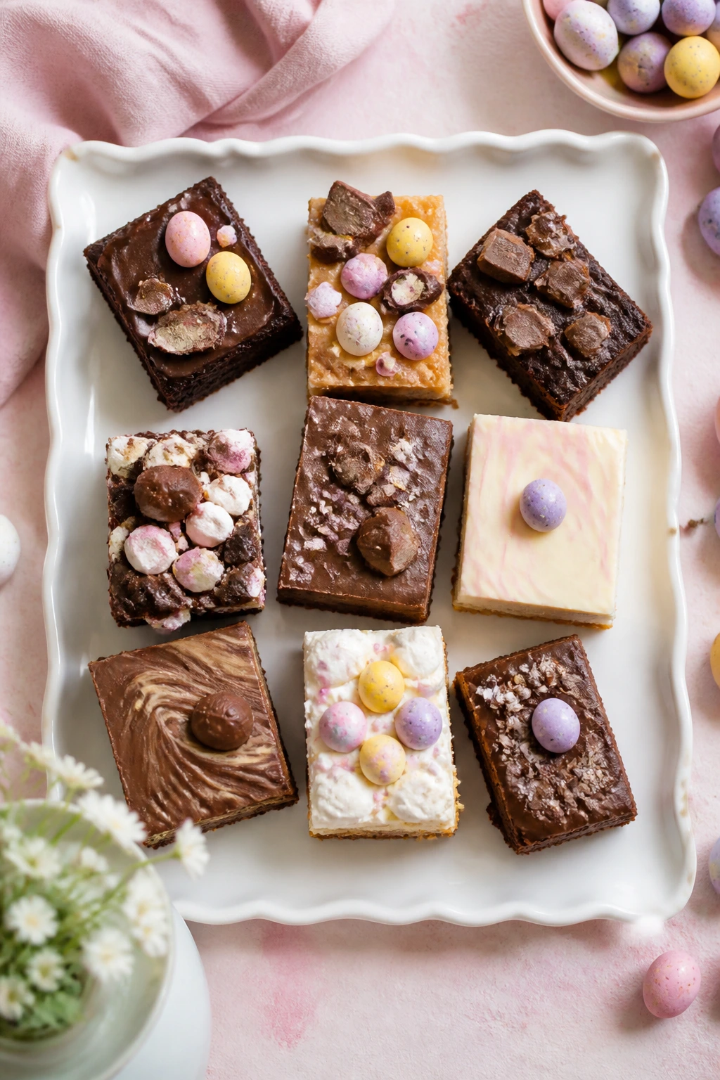 Dessert platter with brownies and bars ready to serve.