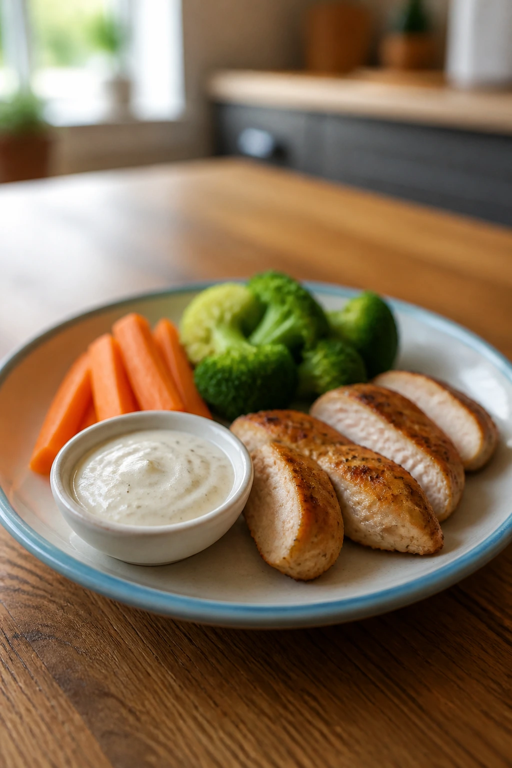 Small dinner plate with tiny dipping sauce illustrating practical tips for fewer dinner battles