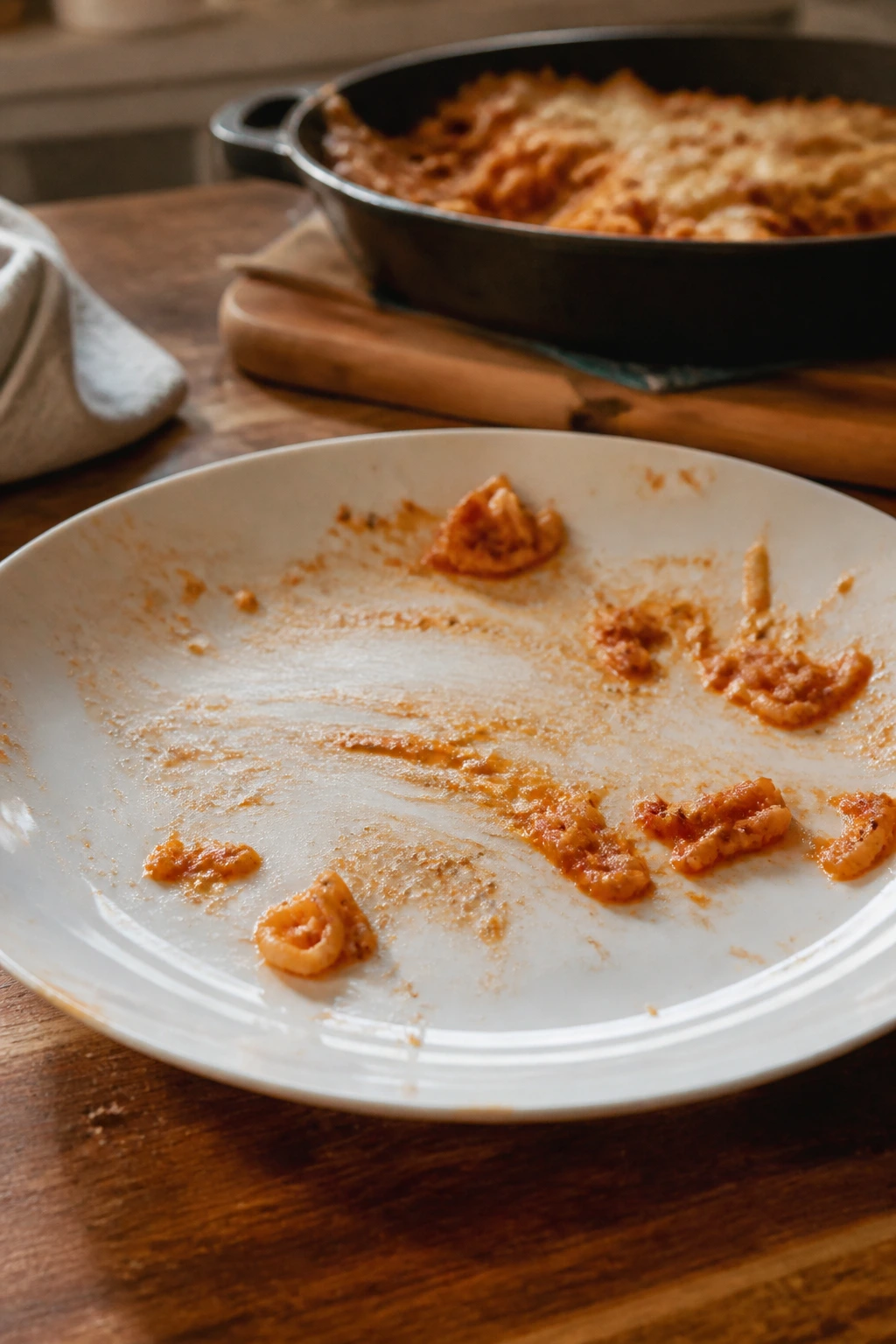 Almost-empty dinner plate showing meals that disappear quickly