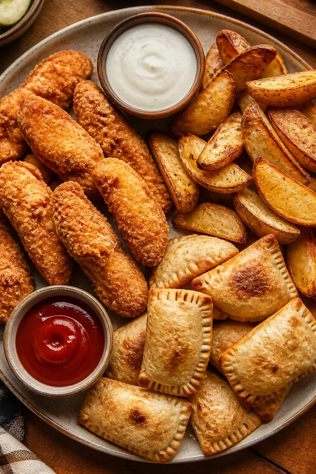 Platter of crisp, bite-sized kid-friendly foods arranged for dipping