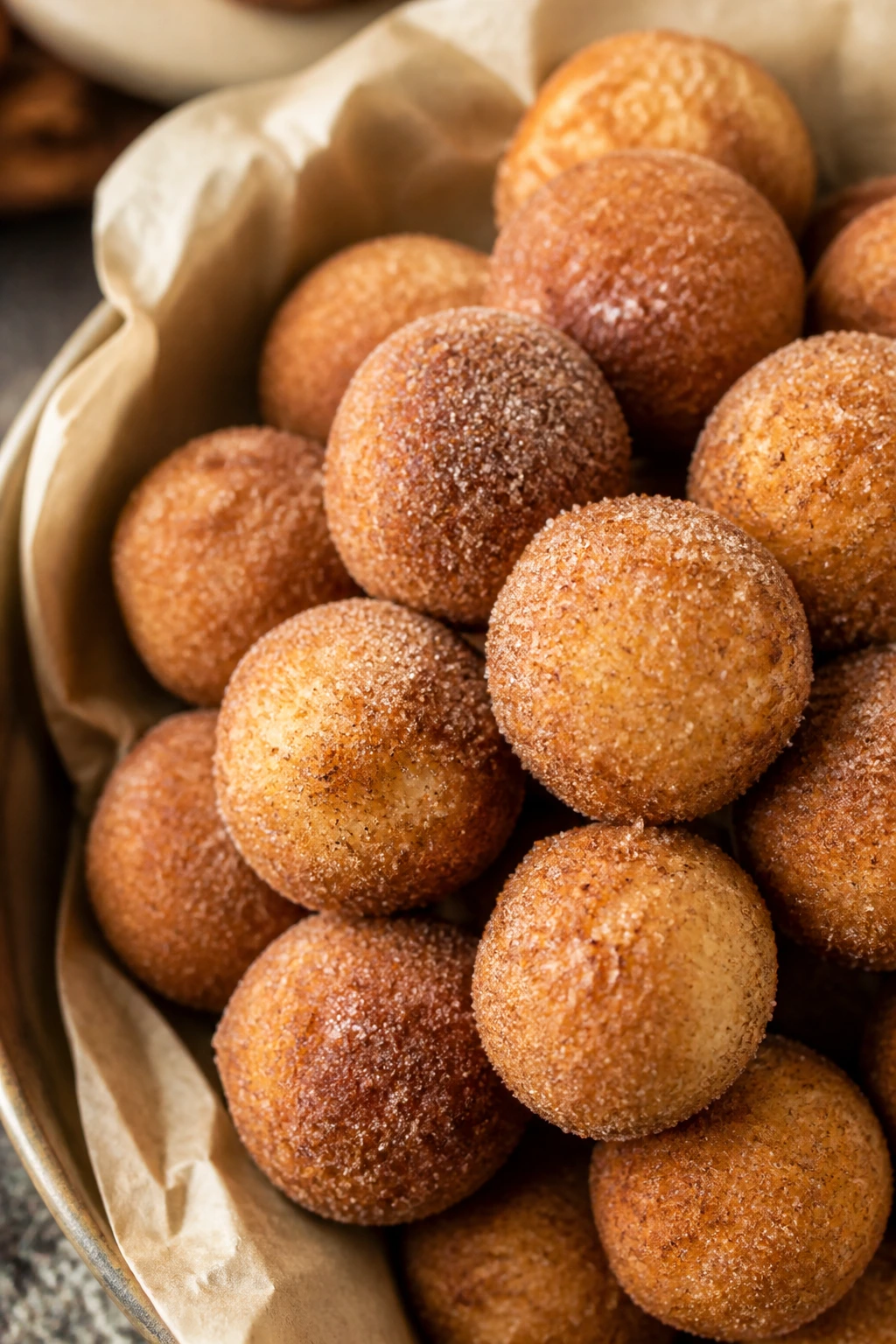 Donut holes baked with cinnamon sugar, warm and golden
