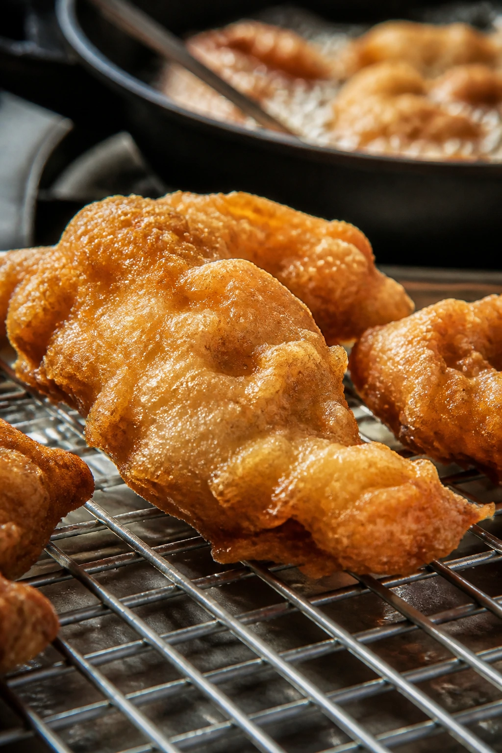 Double-fried crispy shell on a battered piece