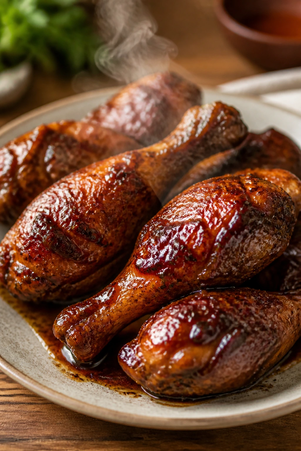 Glazed crockpot sweet soy drumsticks on plate