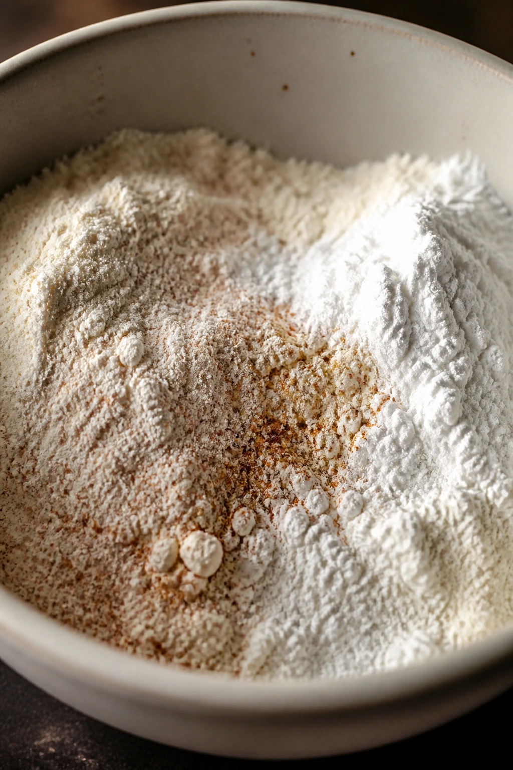 Dry coating in a bowl with flour and cornstarch texture close-up