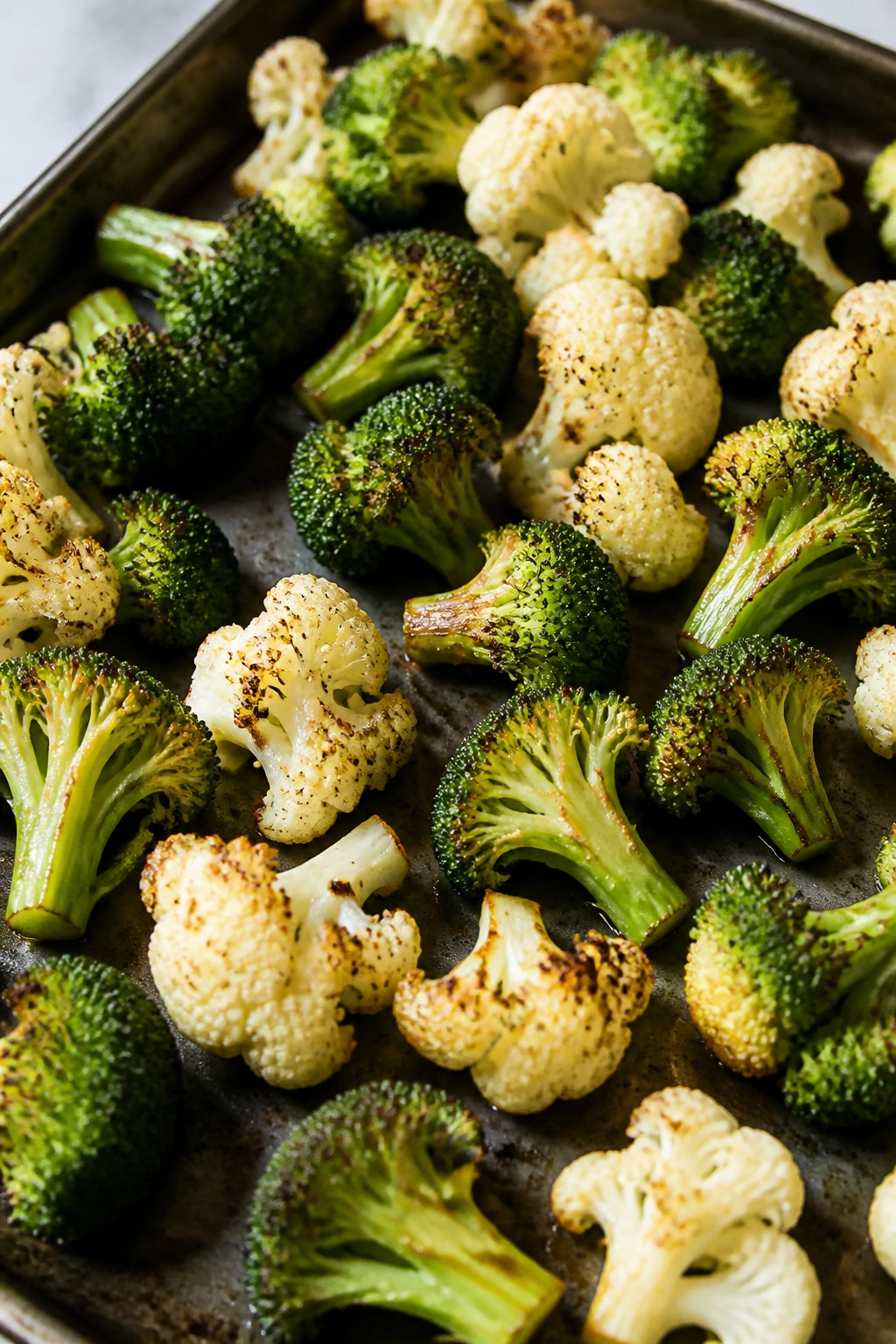 Matte-dry surface on broccoli and cauliflower after drying step