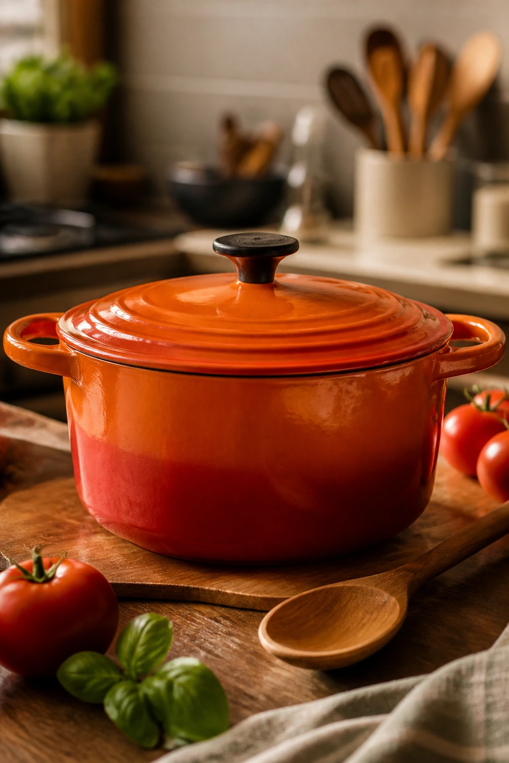 Dutch oven on a kitchen counter ready for soup making