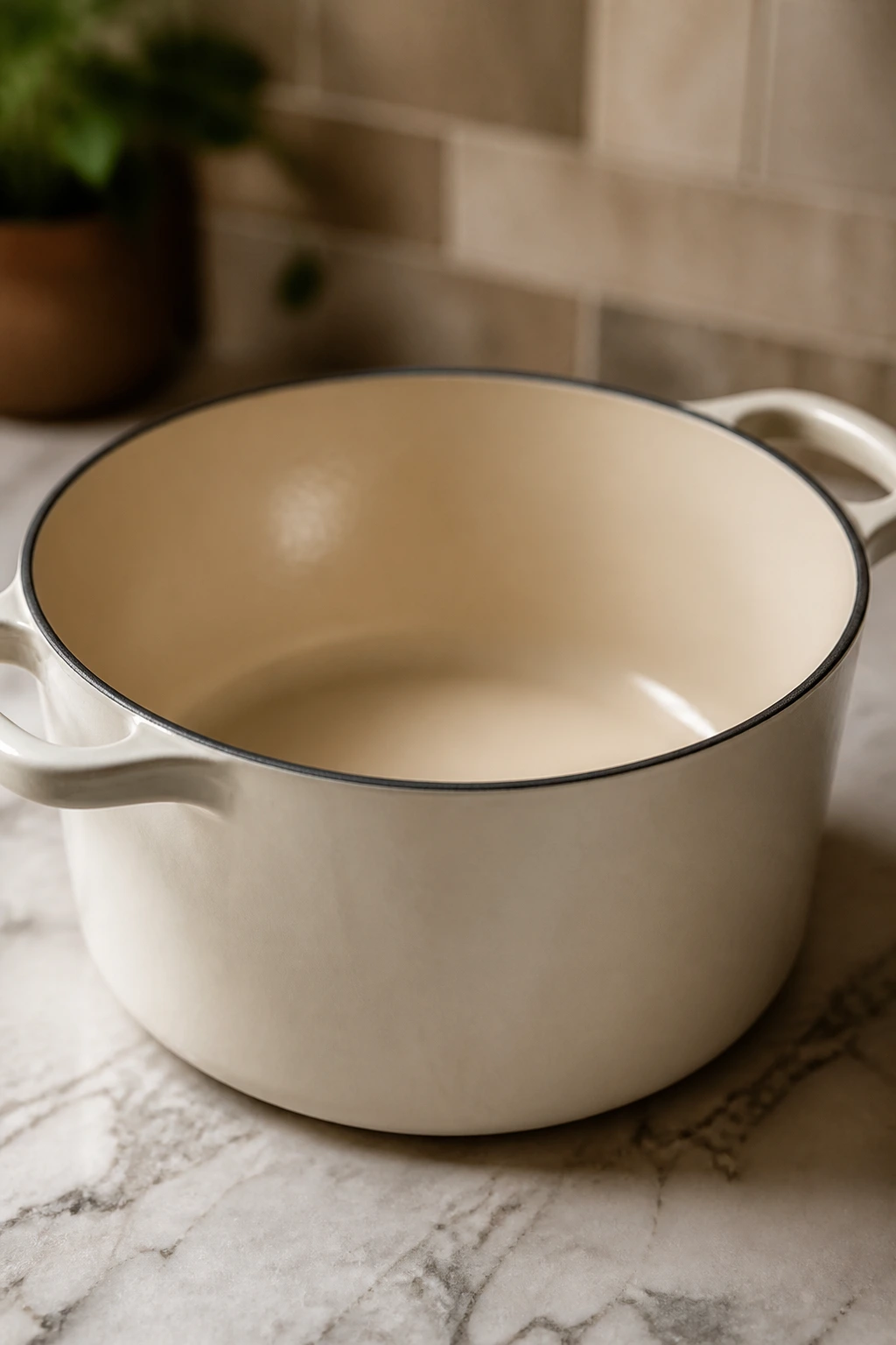 8-quart Dutch oven on kitchen counter filling the frame