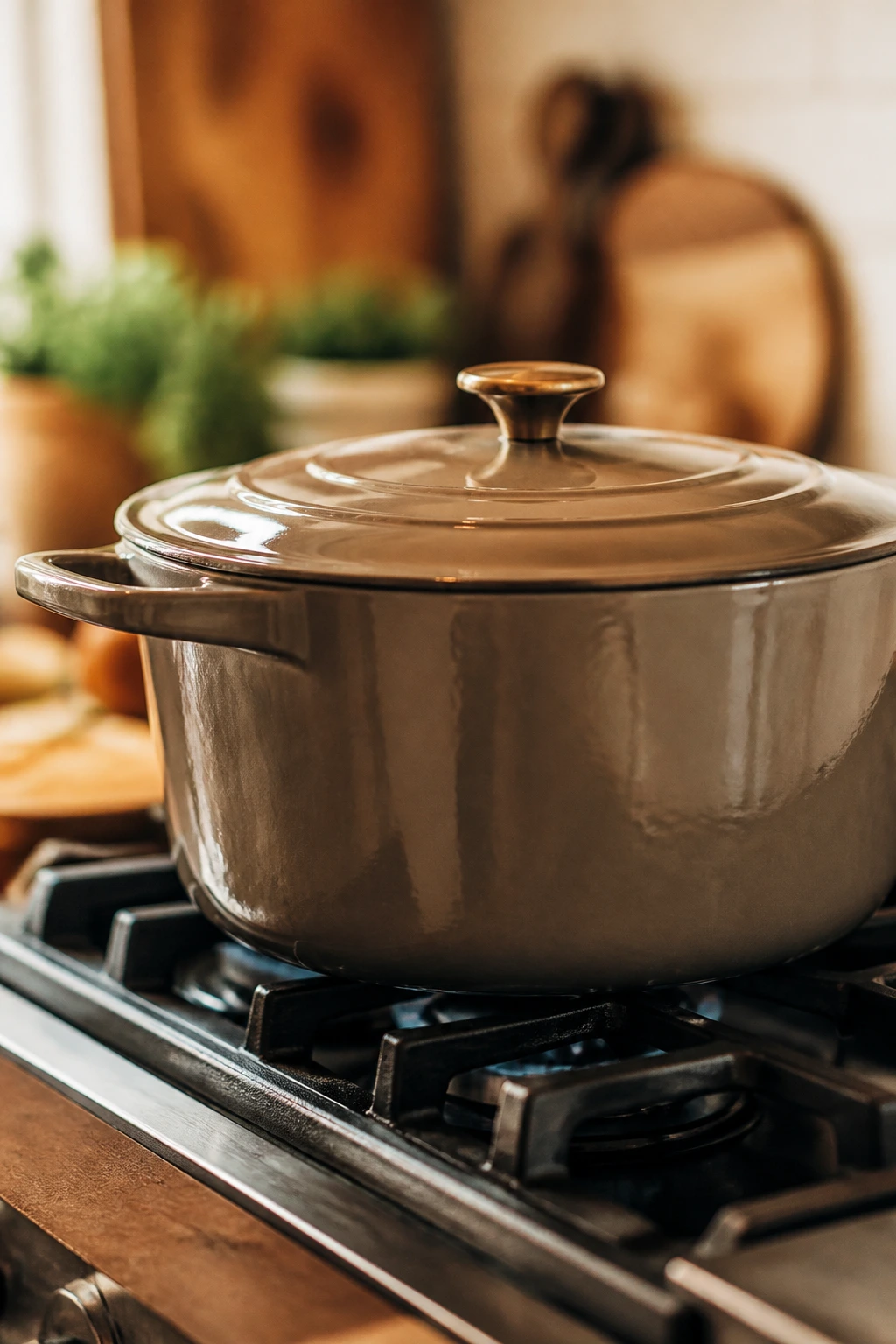 Heavy Dutch oven ready on stove for hearty soup