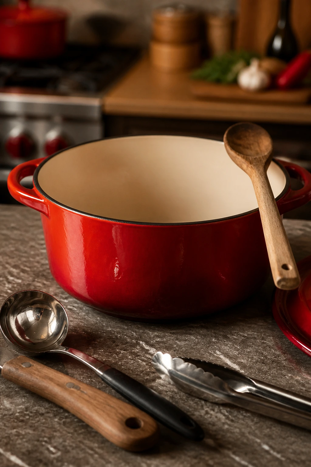 Dutch oven front and center on kitchen counter
