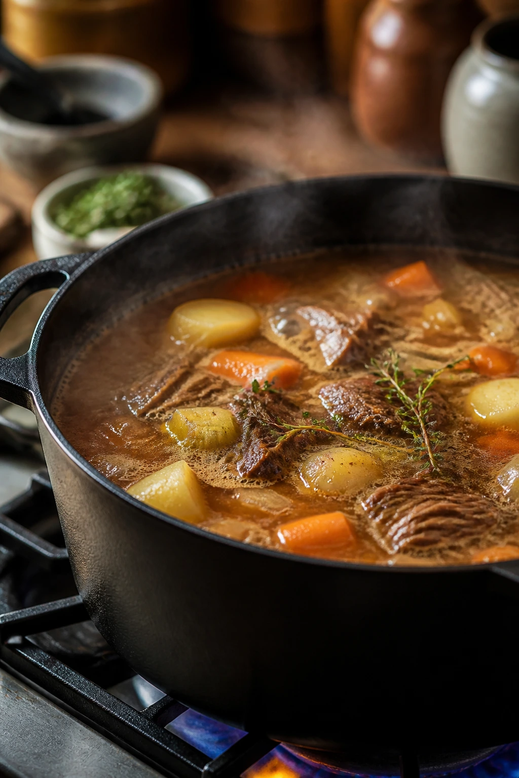 Dutch oven with gentle simmer on stove