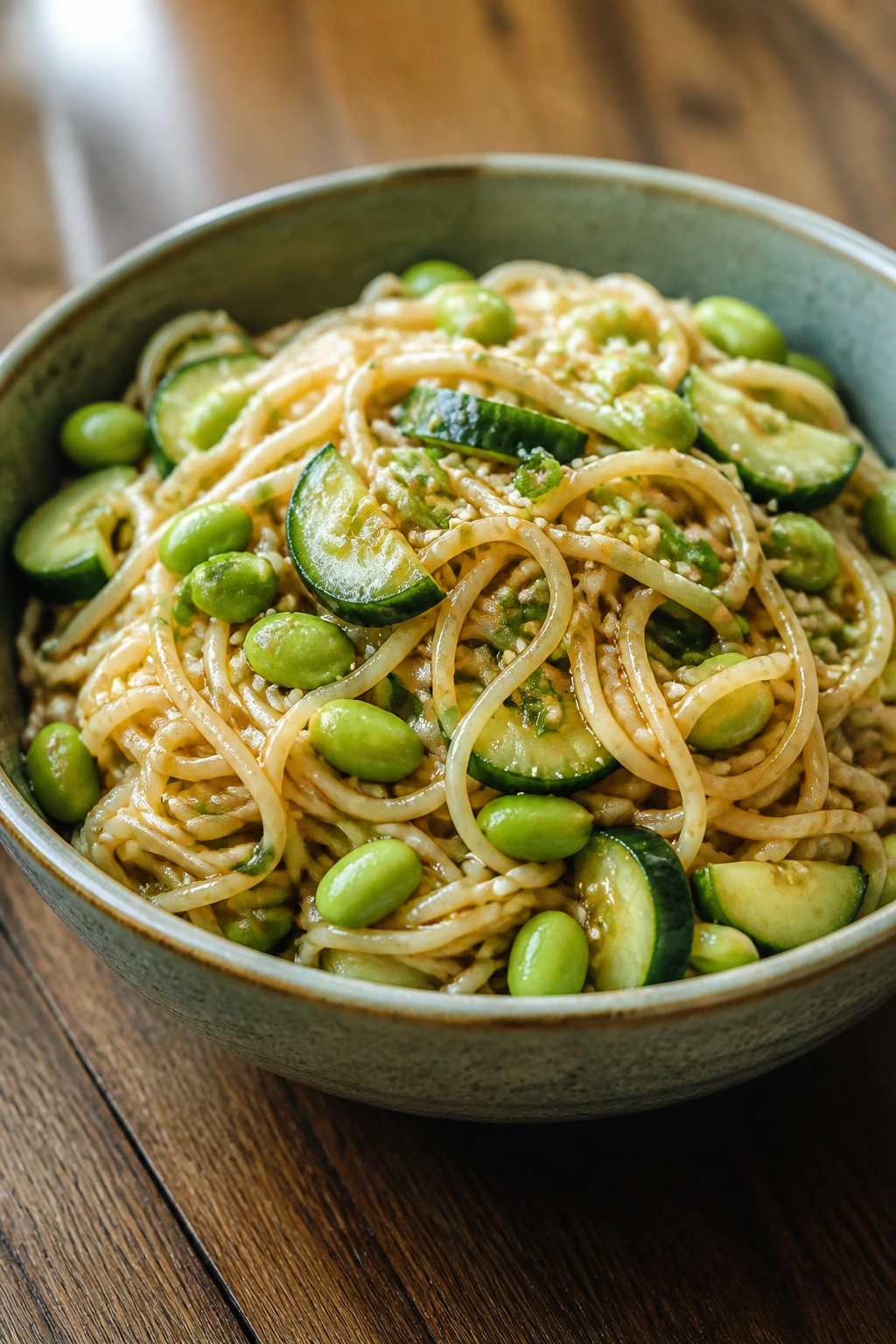 Edamame noodle bowl with sesame seeds