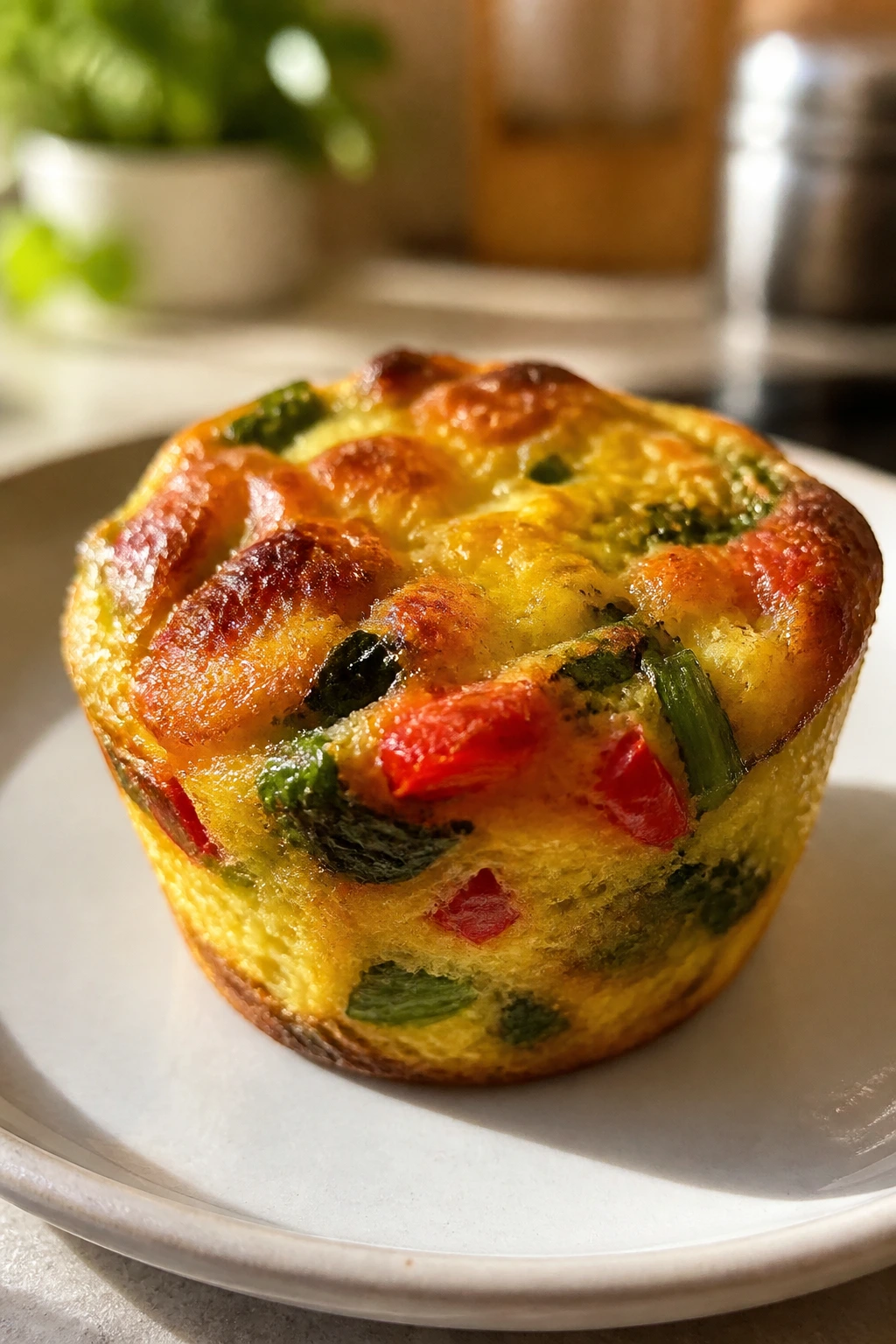 Veggie egg muffin on a plate