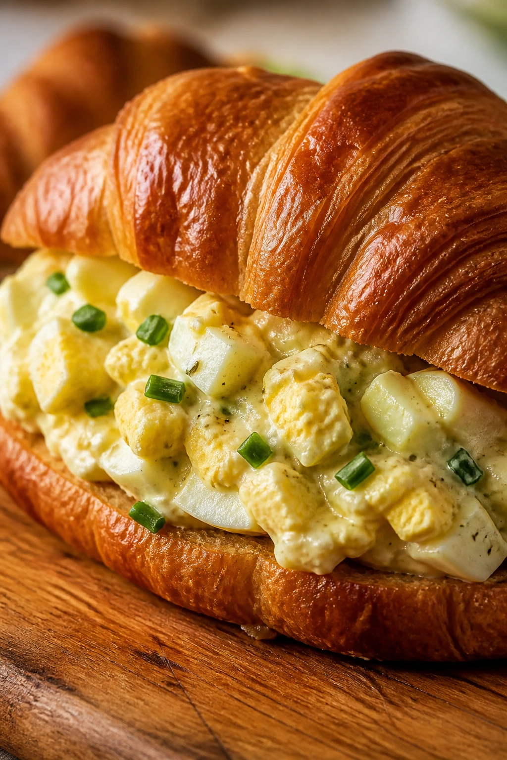 Croissant sandwich with creamy egg salad filling