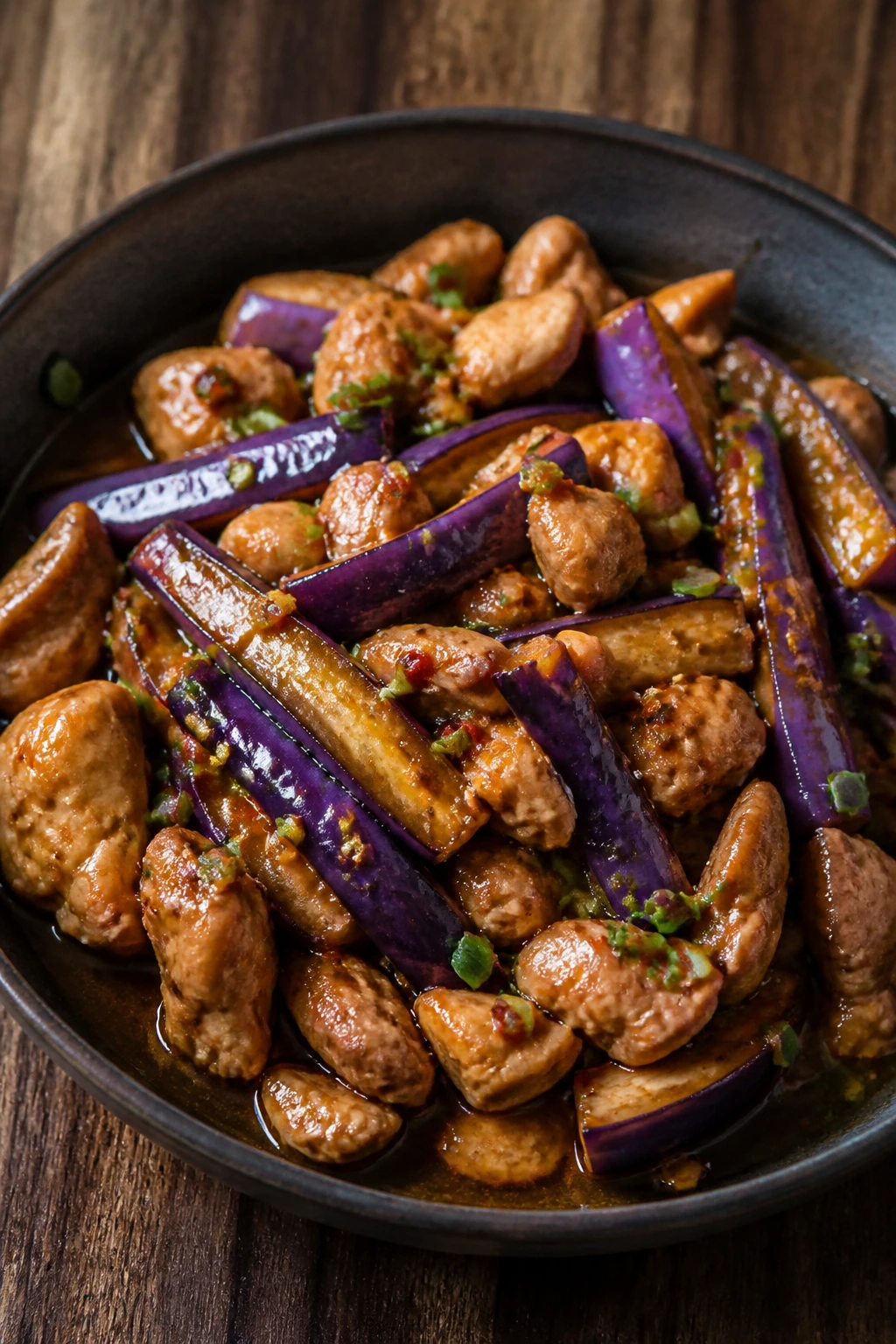 Chicken with Chinese eggplant in sauce