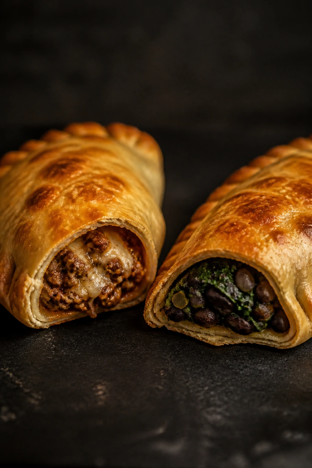Two empanadas with different fillings