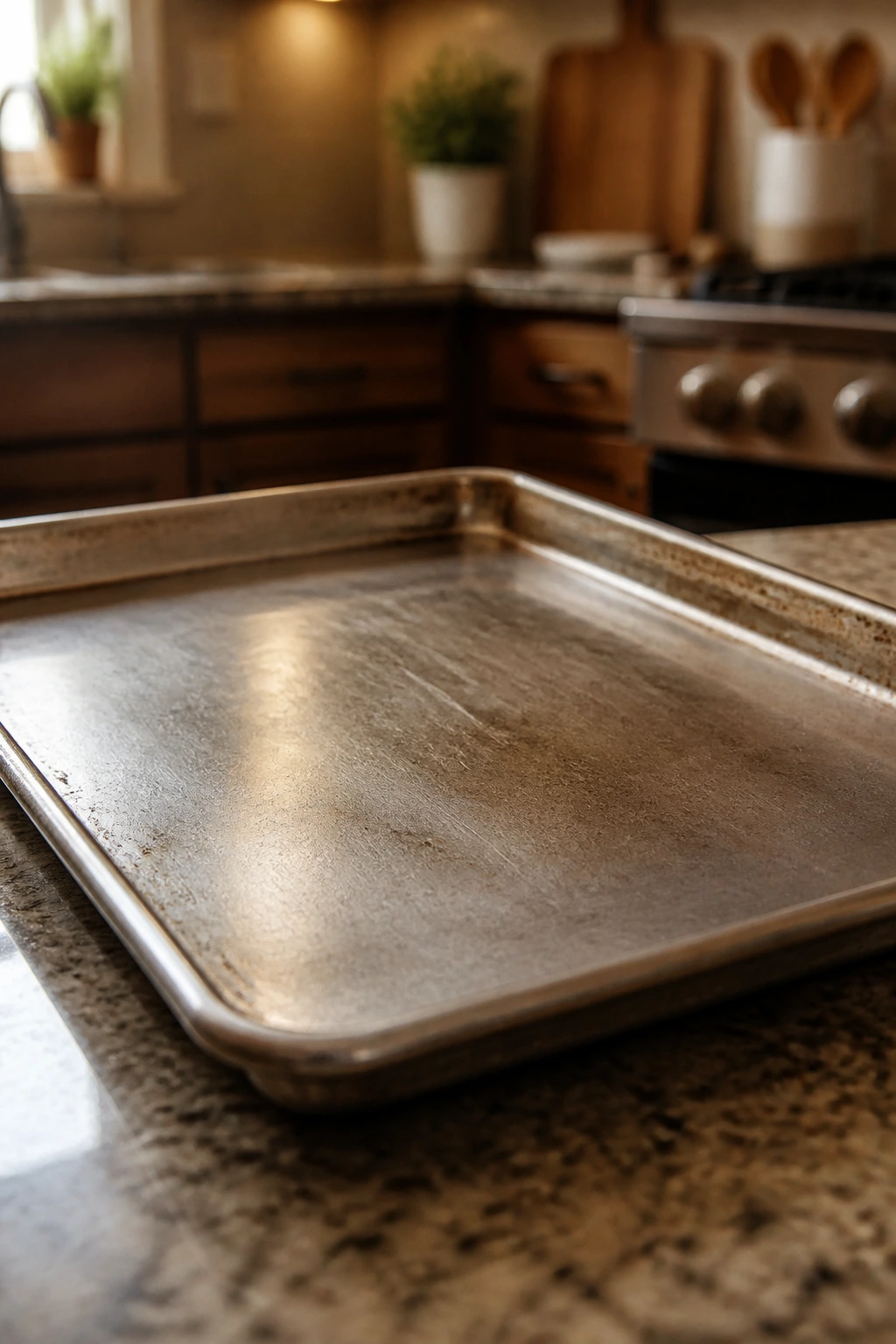 Empty sheet pan after meatballs are served