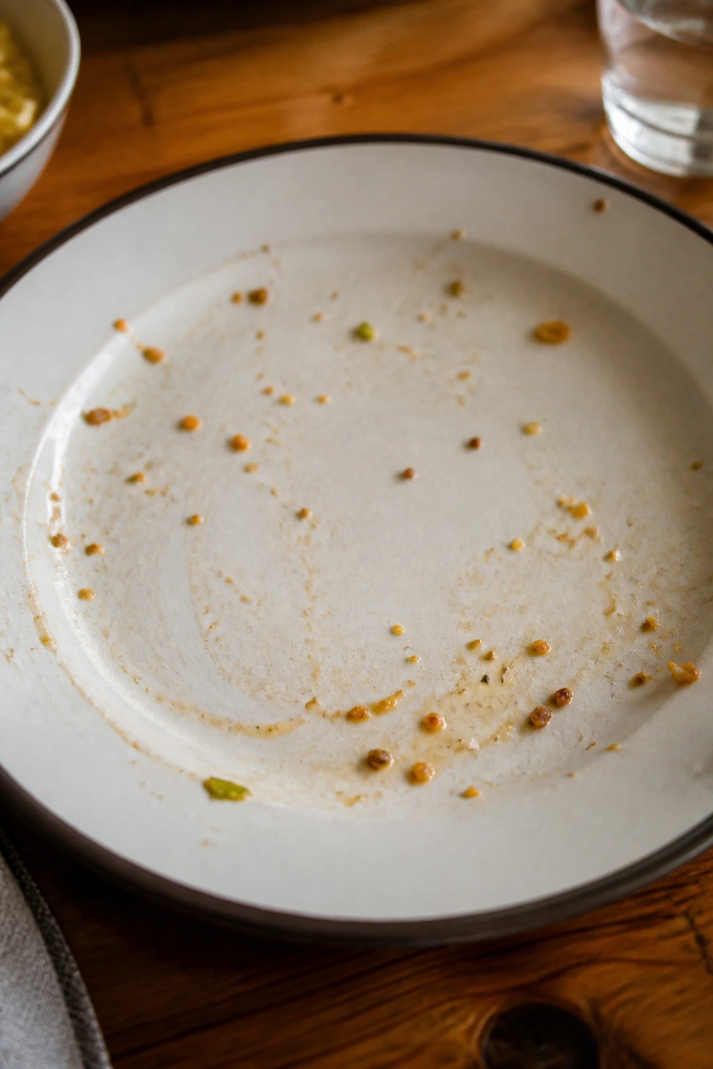 Close-up of an empty dinner plate on a dining table