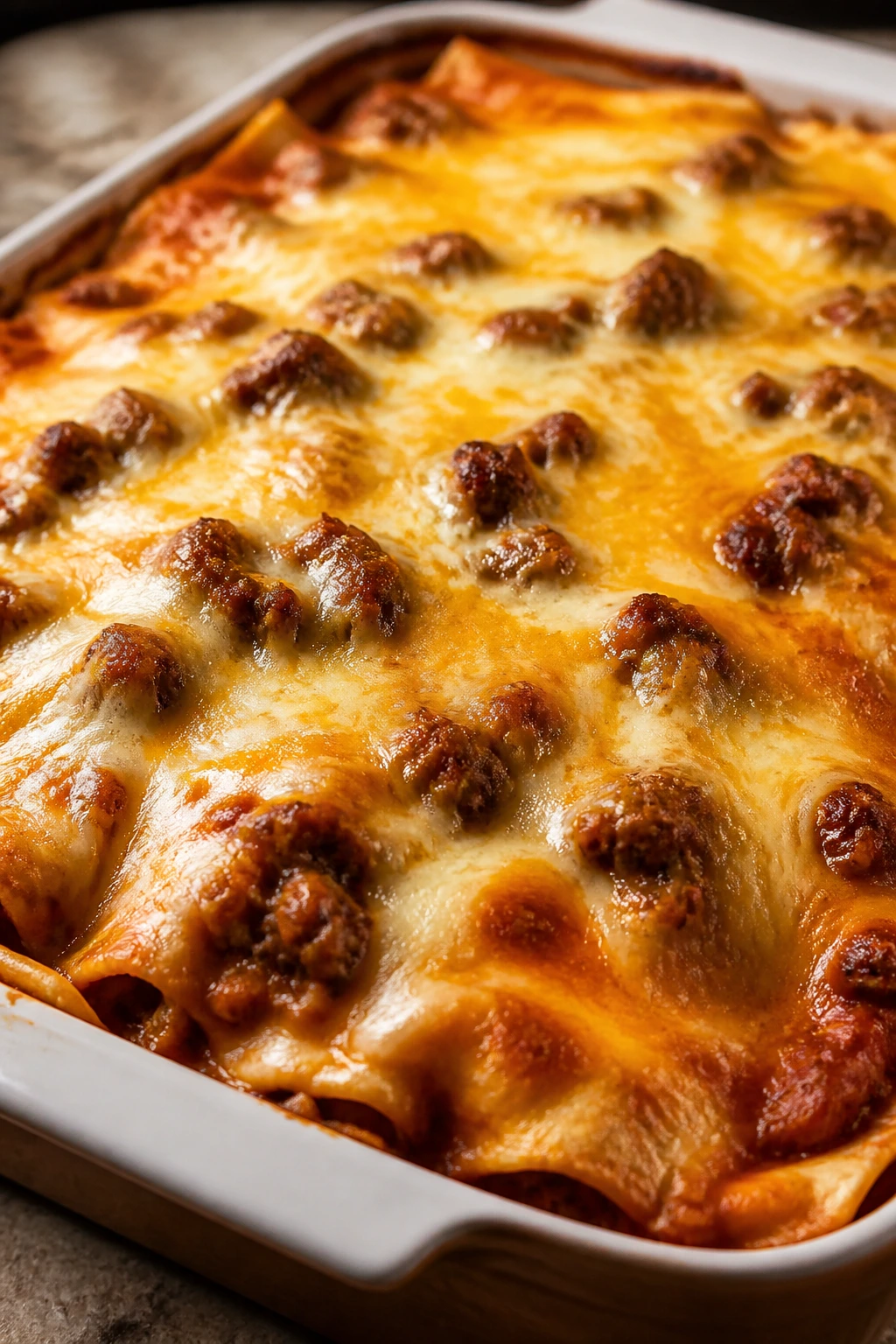 Sausage enchilada casserole with melted cheese