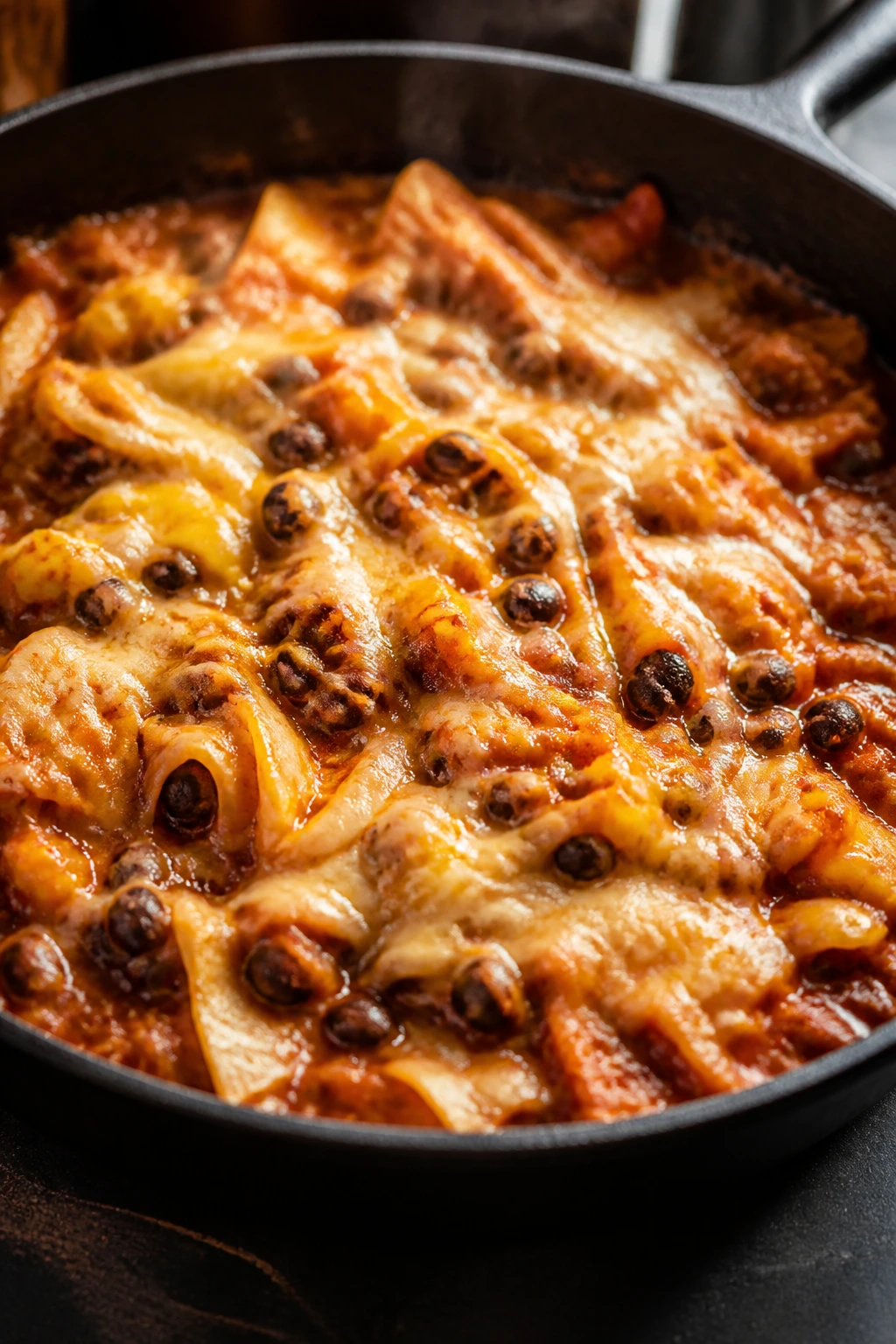 Enchilada skillet with beans and cabbage, melted cheese