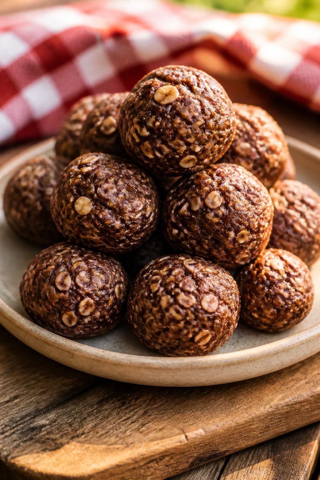 No-bake energy bites on a plate for picnics