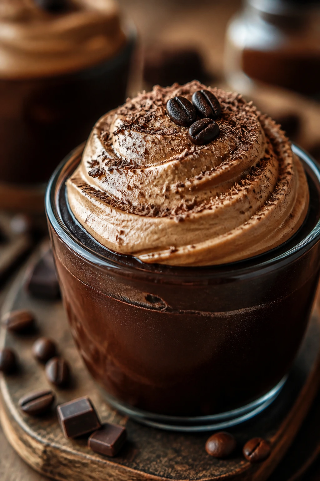 Midnight espresso pudding cup with frosting