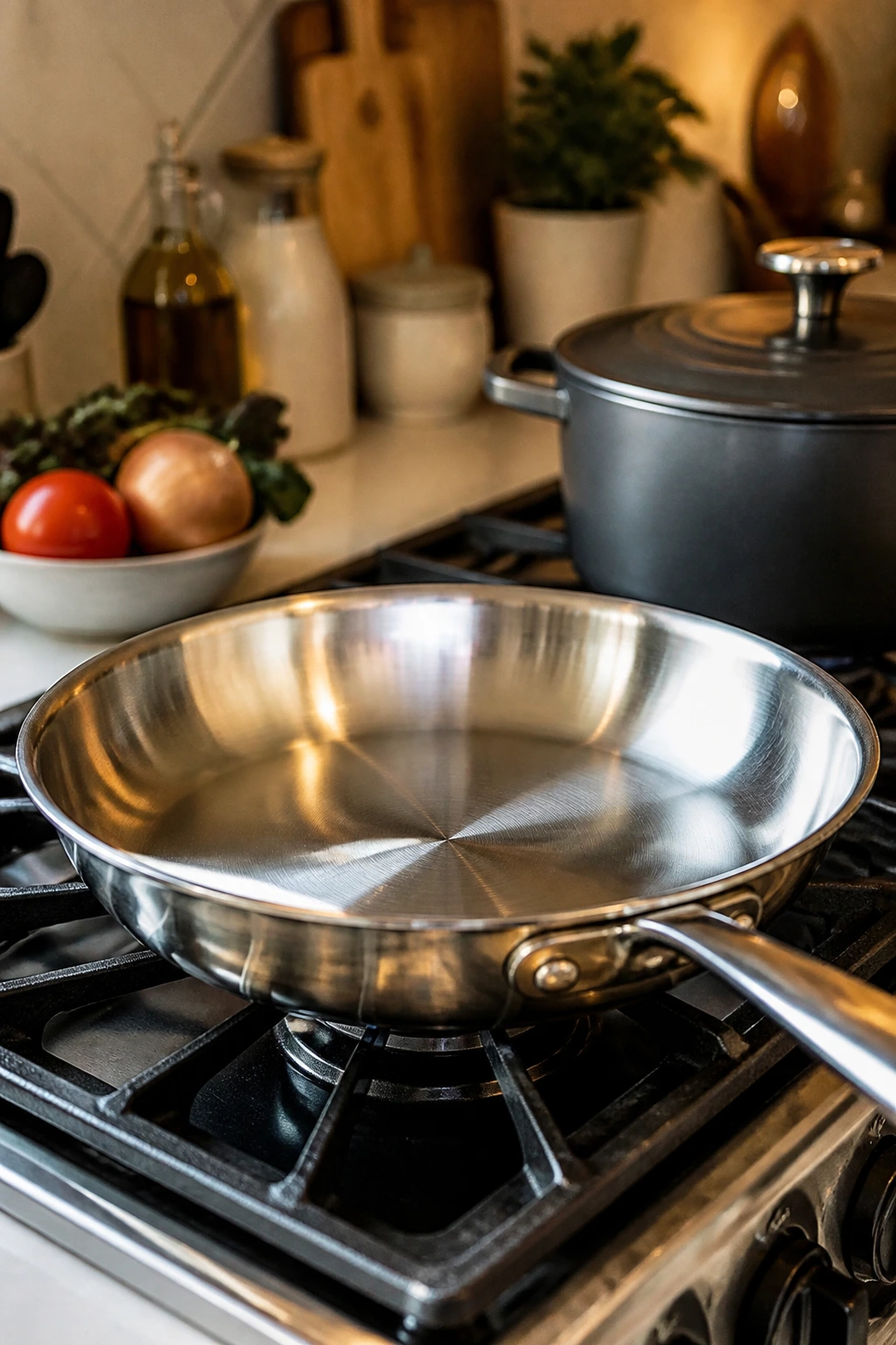 Close-up of essential cooking skillet in a kitchen